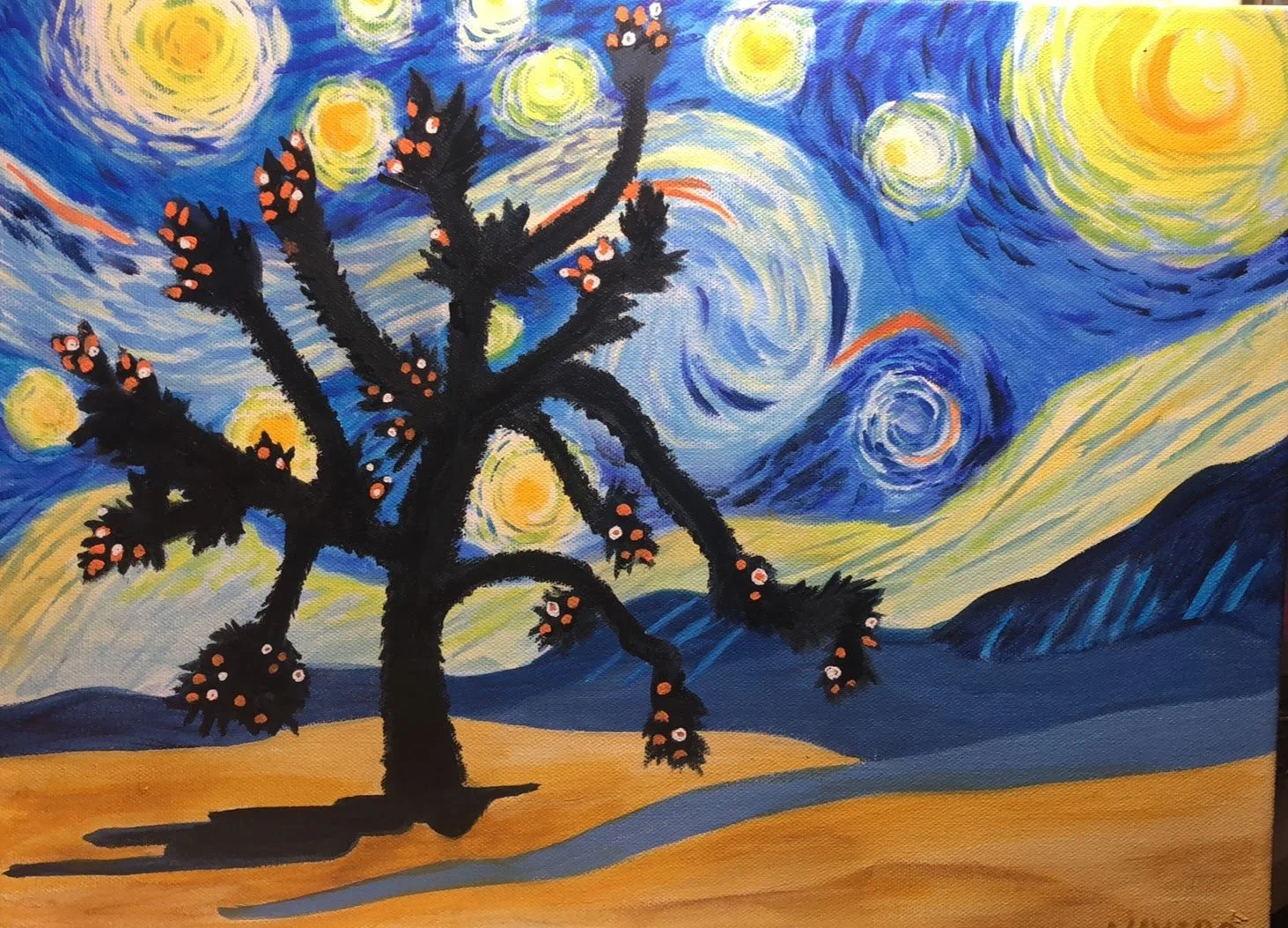 Starry Night in Joshua Tree Nat. Park
Acrylic on Canvas
14" x 18"
$200