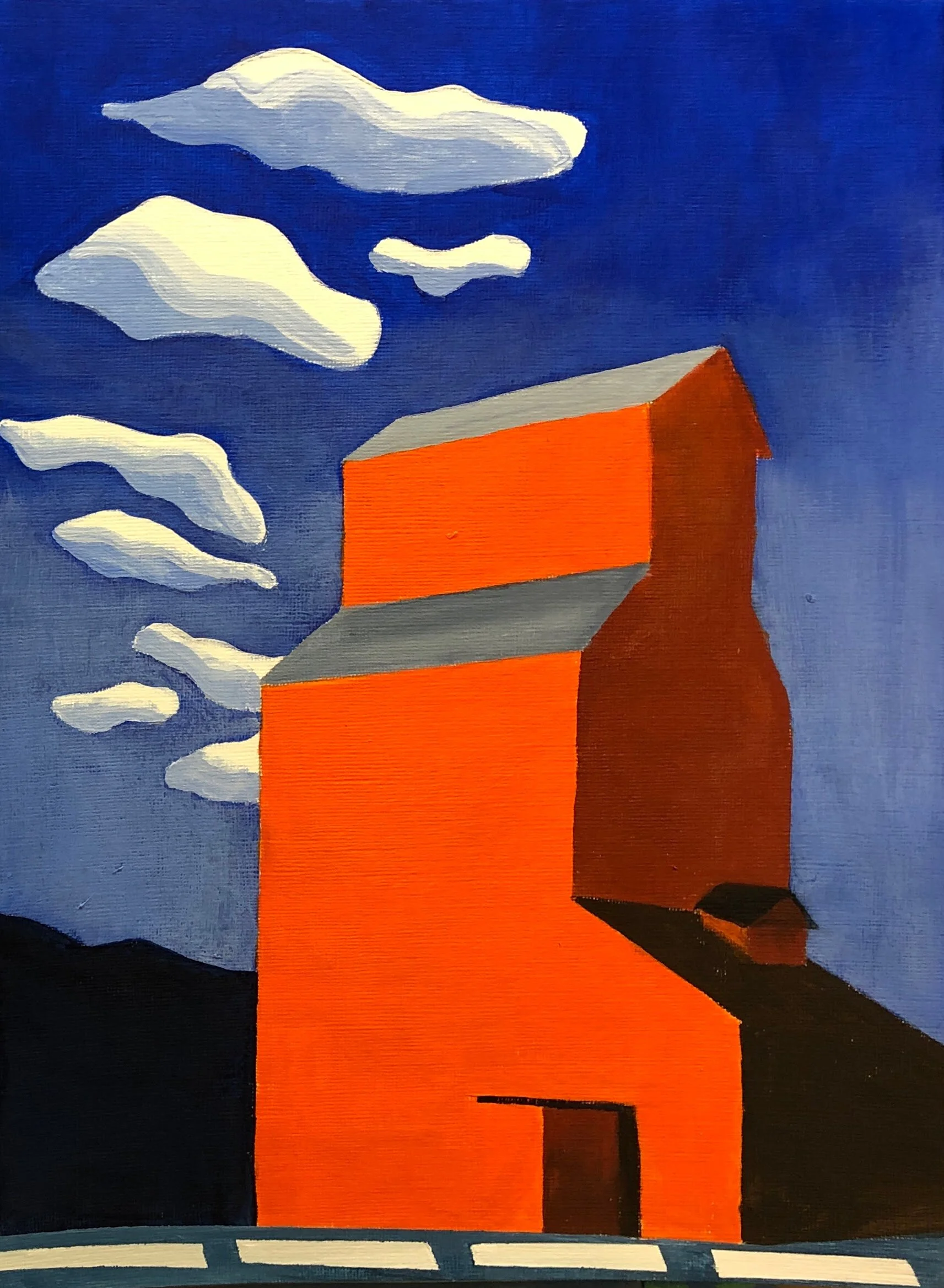 Creston 'Orange' Grain Elevator
Acrylic on Canvas sheet 10" x 12" 
$40.00 CAD