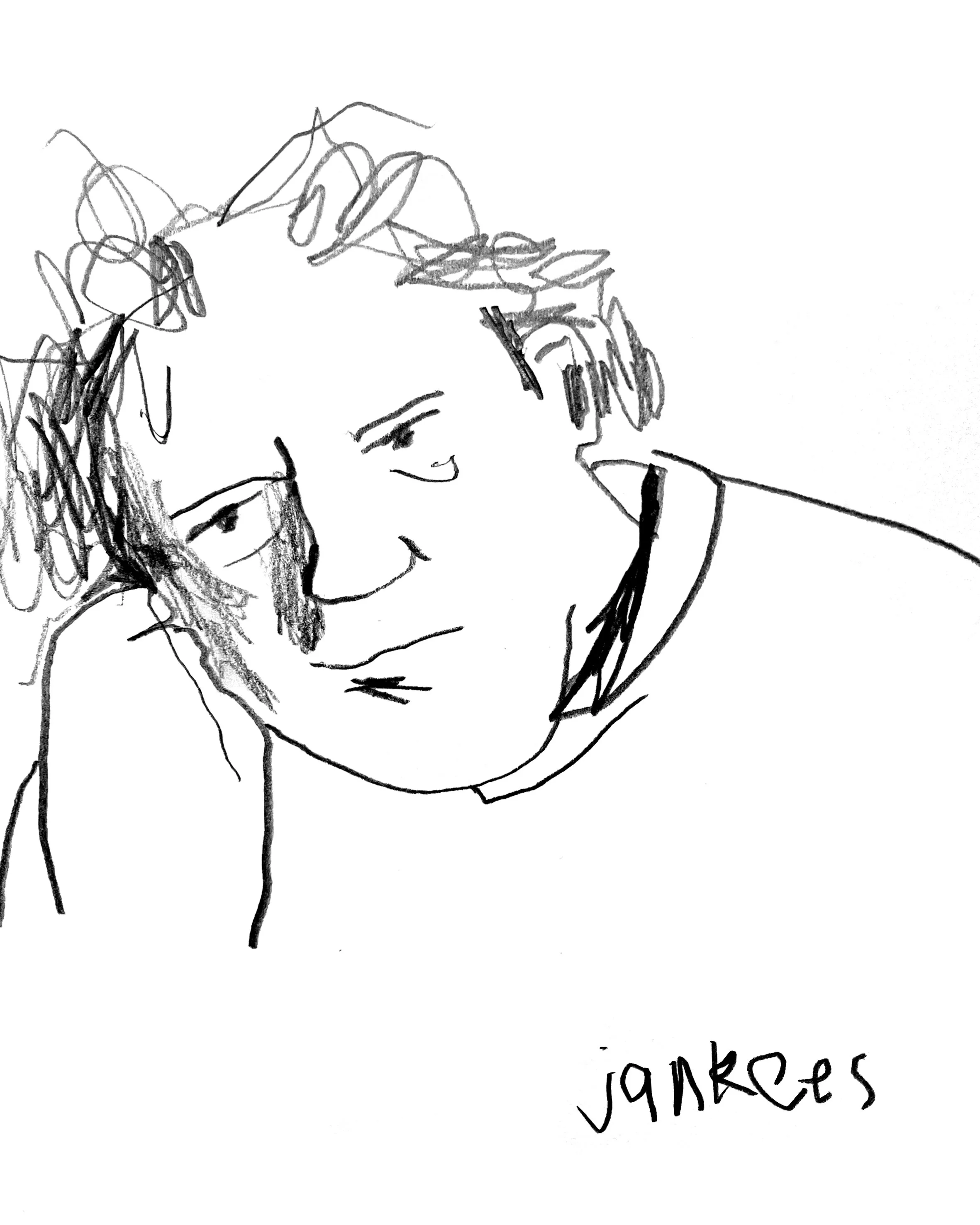 lively portrait drawn using non-dominant hand in graphite