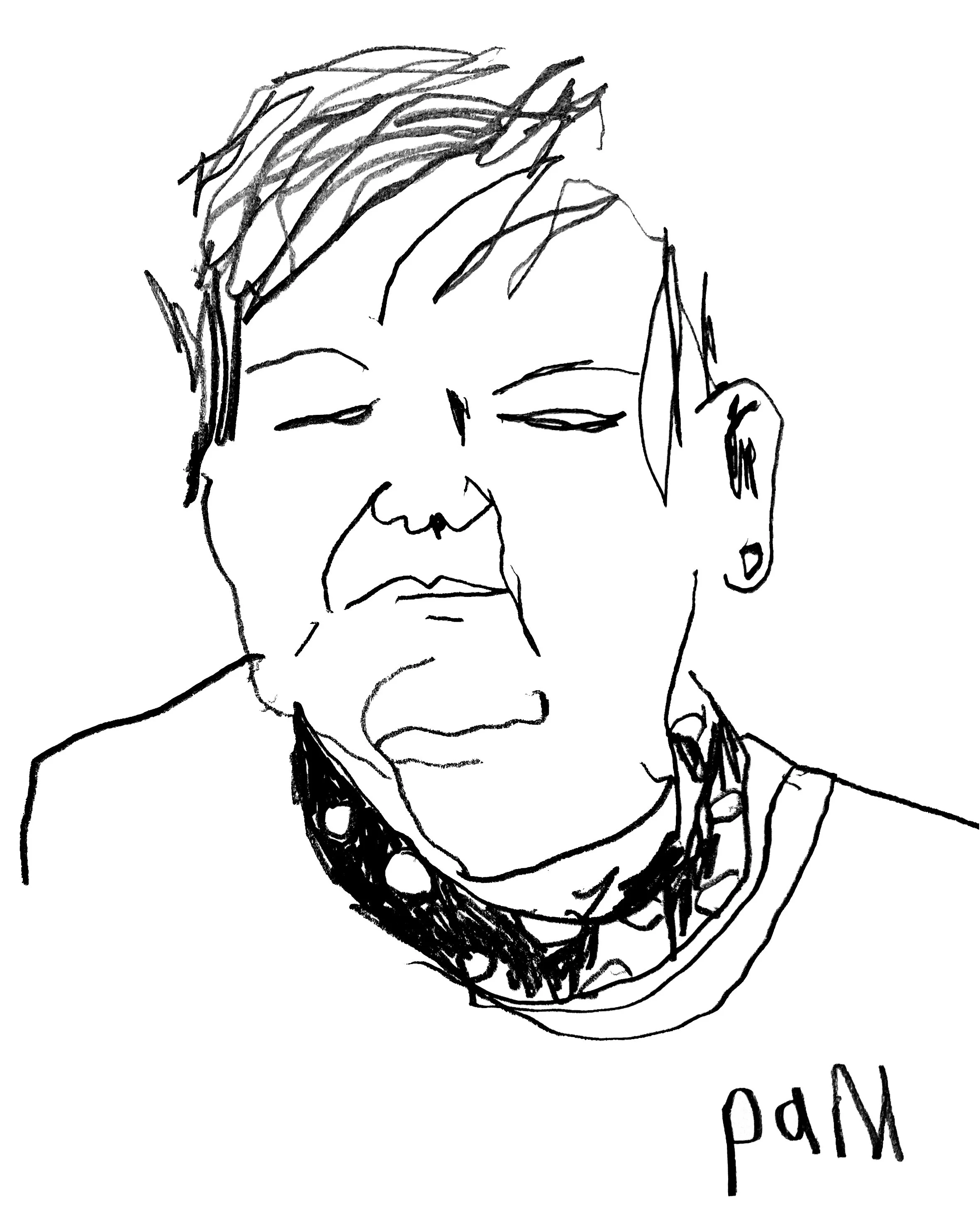lively portrait drawn using non-dominant hand in graphite