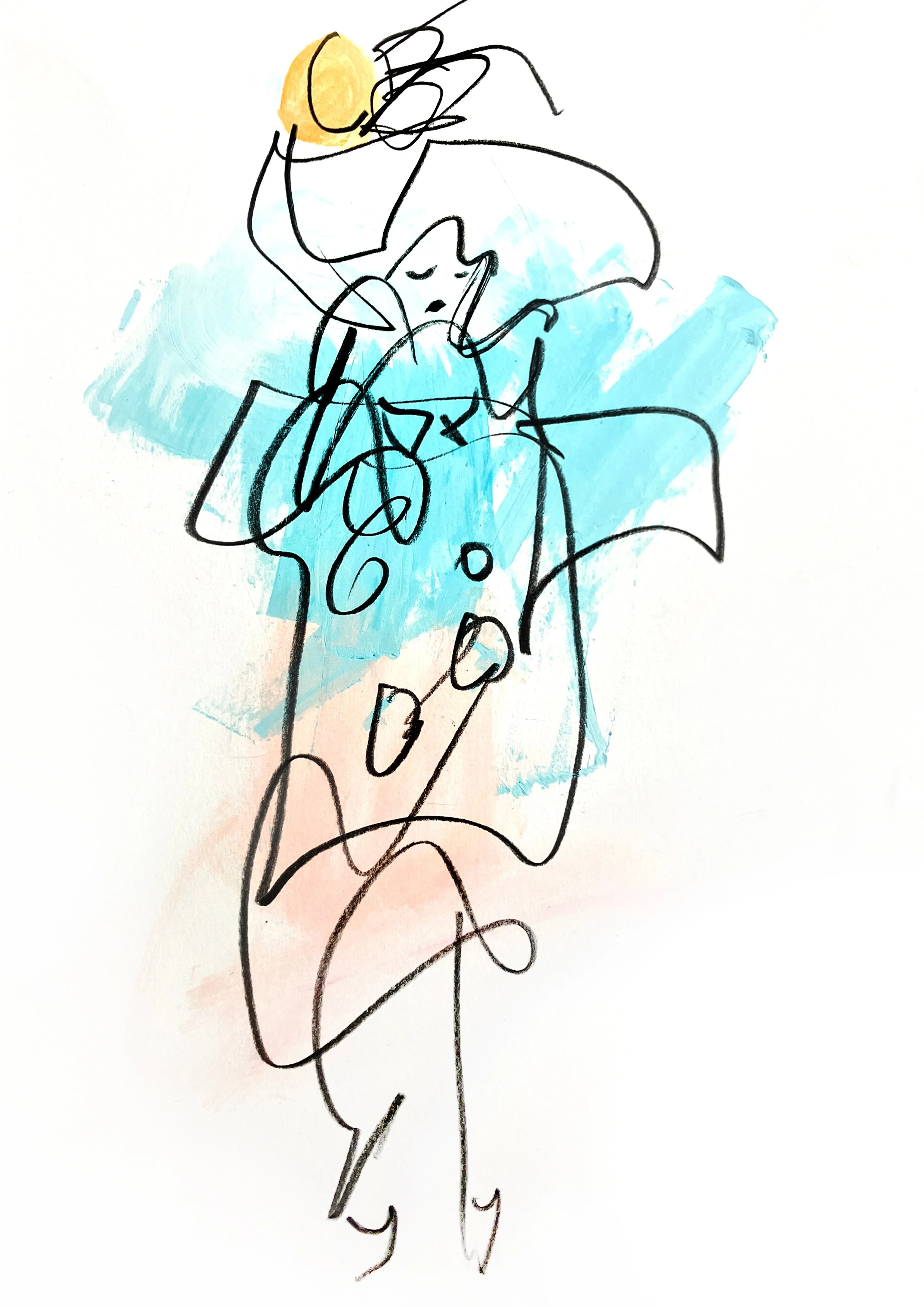 energetic live fashion catwalk illustration drawn using gouache and graphite