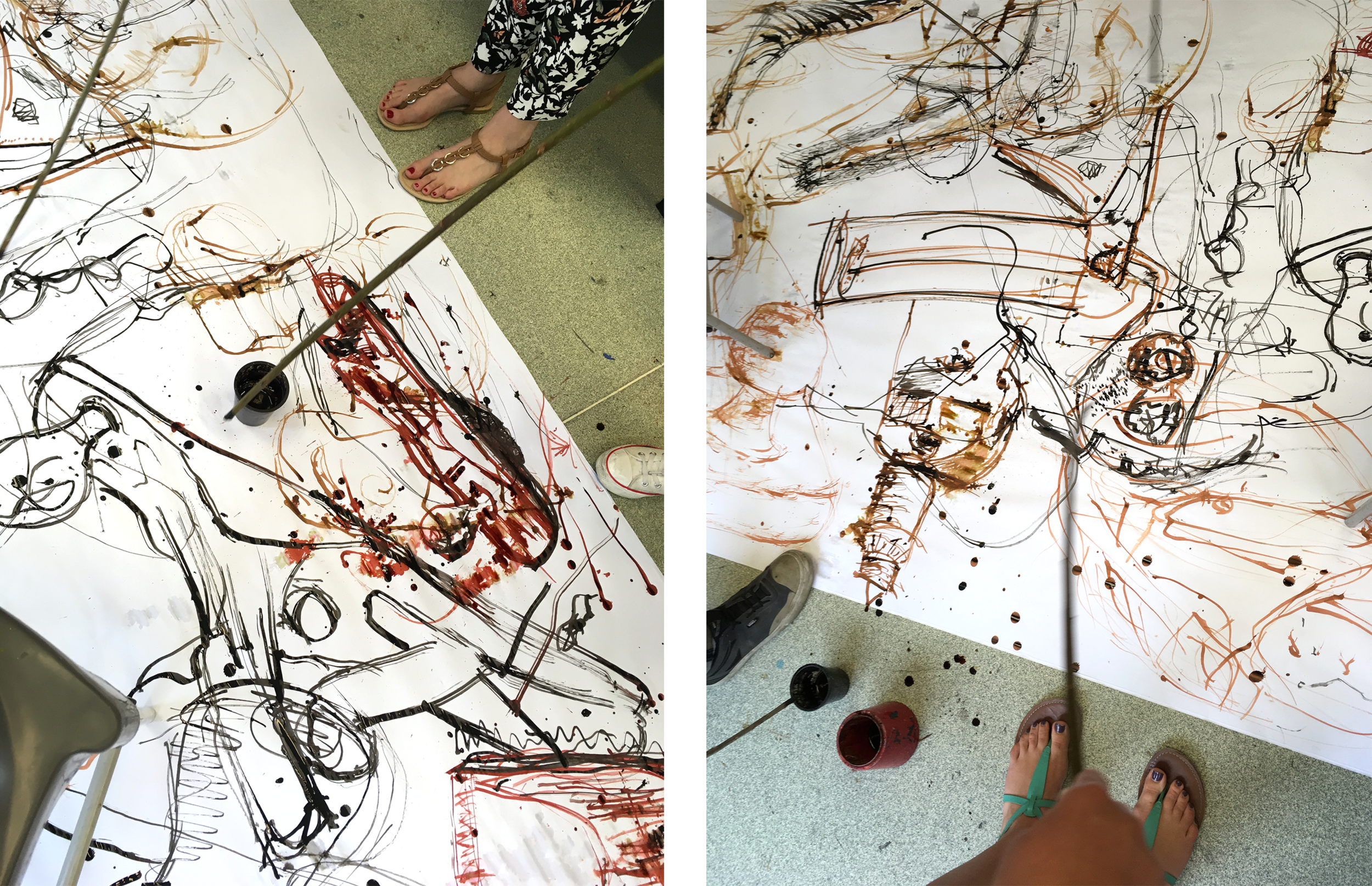 Long Road Sixth Form College | Large scale drawing with sticks | Trudi Esberger