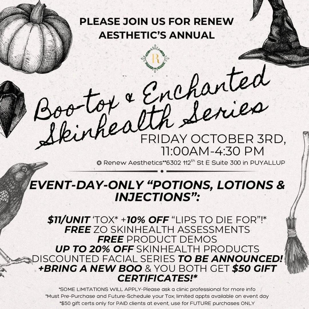 👻 👻
OUR ANNUAL BOO-TOX & SKINHEALTH SERIES IS THIS FRIDAY - open house style from 11-430p!!!!
💀💀 BOOTOX, VAMPIRE FACIALS, GOLD MICROINFUSION FACIALS AND SO MUCH MORE WILL BE AVAILABLE TO BANK AND SAVE FOR ONE DAY ONLY!!!!
🥂COME HAVE A SPOO