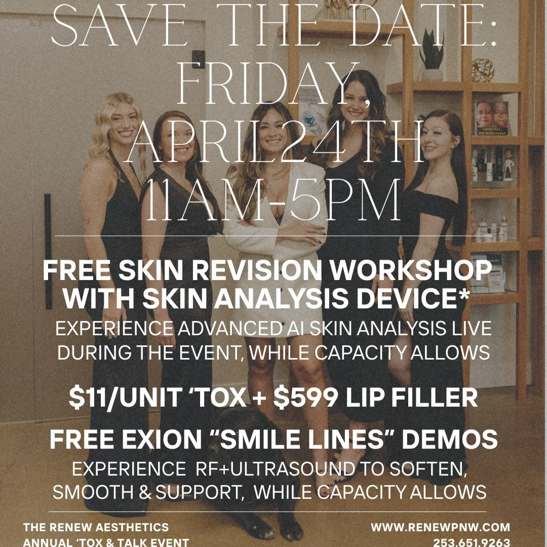 Have you saved the date?!

FRIDAY APRIL 24th 11am-5PM.
Open House Style.

Pop-in and experience our free skin revision workshop, exion "smile lines" demos, exclusive event-only promotions and be a part of our ANNUAL Tox &amp; Talk Event! It