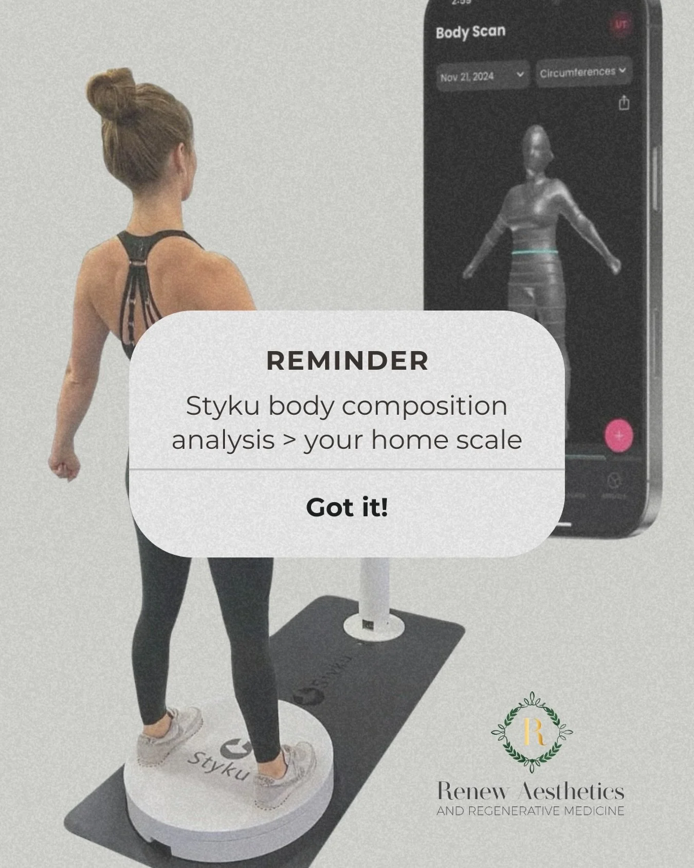 Most people chasing the scale lose more than fat&hellip;
they lose muscle, structure, and the very things that keep the body looking youthful.

At Renew, we do it differently.

With Styku body composition analysis, we&rsquo;re not guessing&mdash;we&r
