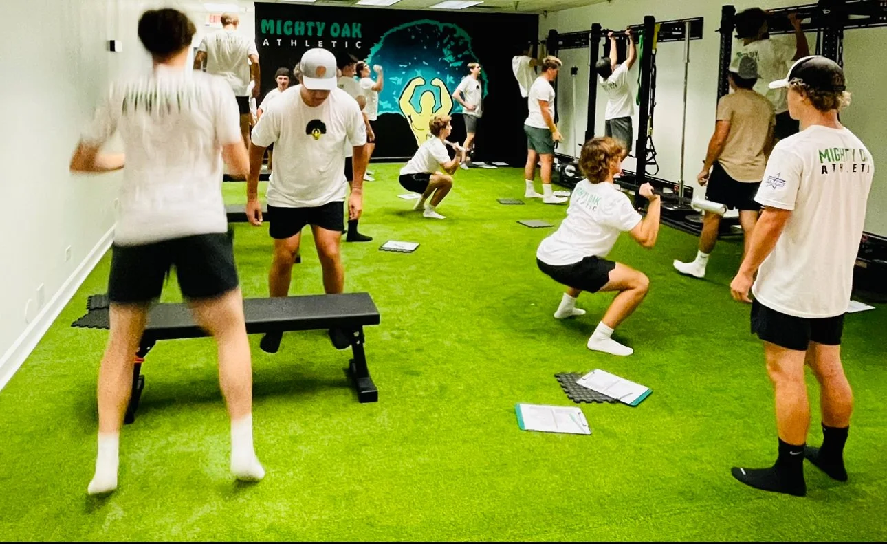 Mighty Oak Athletic CSCS-coached strength and conditioning training session in Westmont, IL — high school athletes preparing for military service