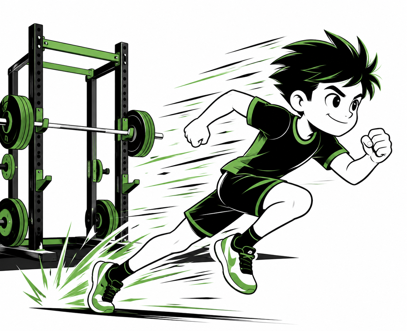 Young athlete sprinting faster after strength training with squats and deadlifts at Mighty Oak Athletic in Westmont IL