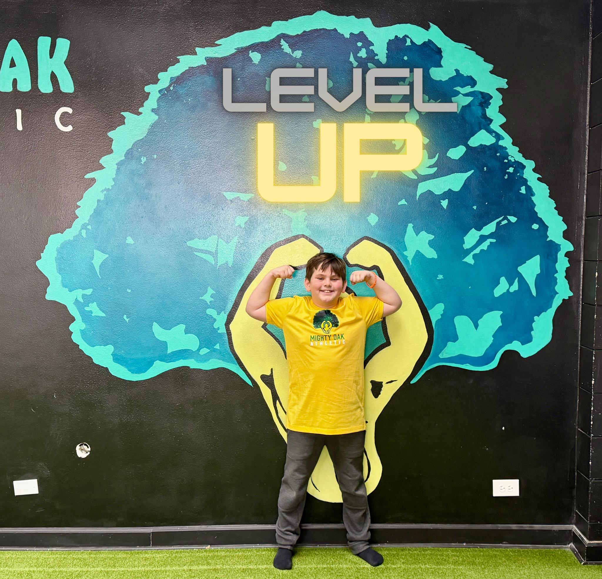 A 10 year old student athlete at Mighty Oak Athletic leveling up his strength training