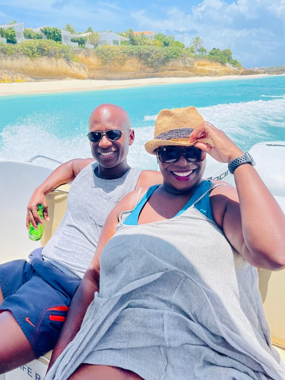 Couple enjoying a private boat charter along the Anguilla coastline with GoodLiving Charters