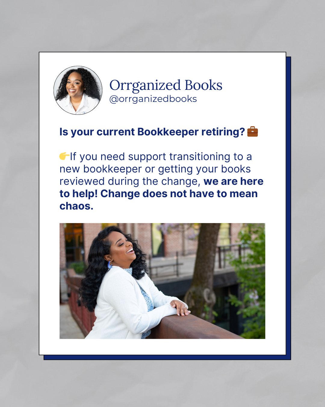 If your current bookkeeper is planning to retire, now is the time to:

- Make sure all accounts are up to date
- Confirm you have full access to your accounting software
- Download key financial reports
- Create a smooth transition plan

Bookkeeping 