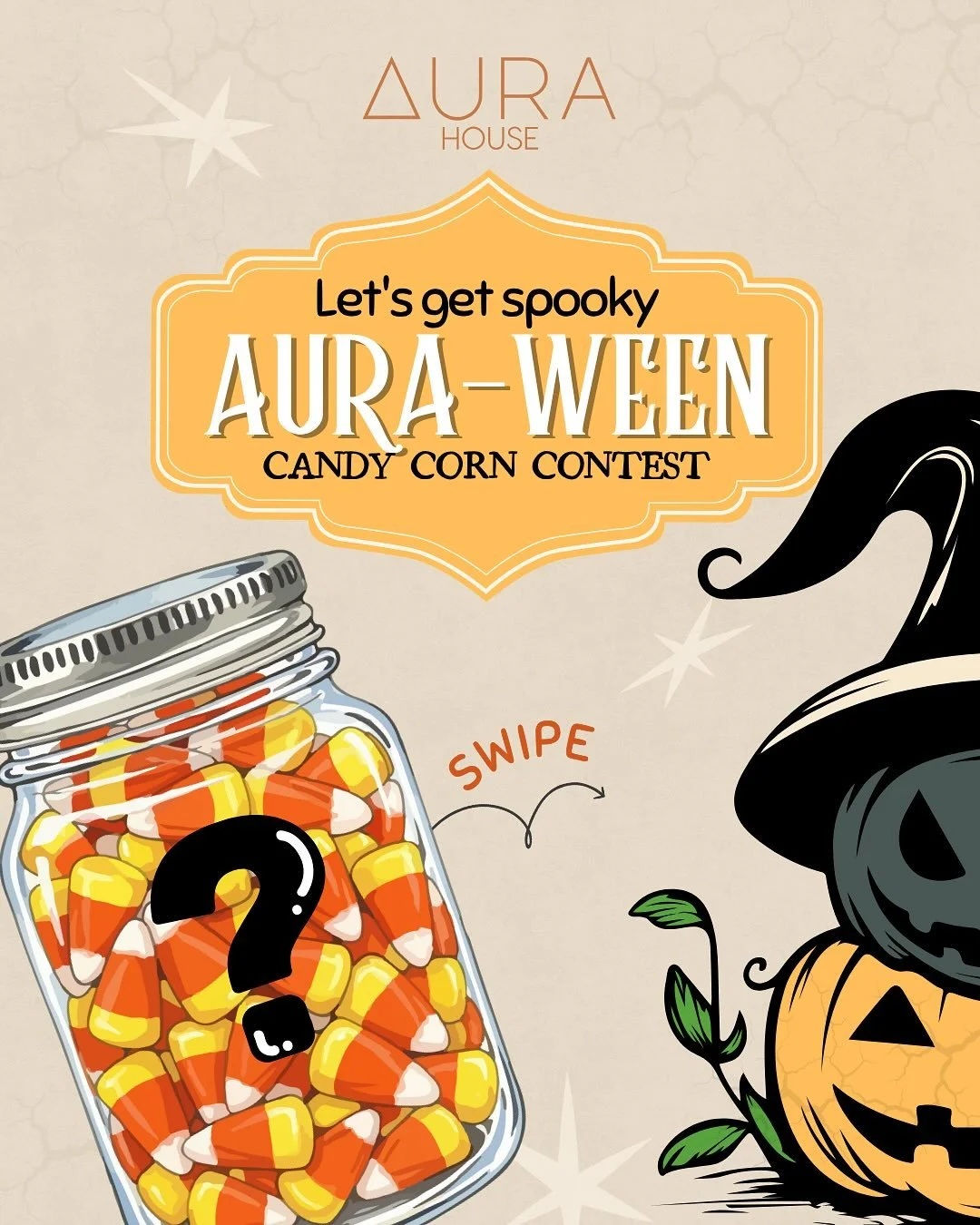 🎃 Aura-Ween is here! 🍬

We&rsquo;re bringing back a little Halloween fun, guess how many candy corns are in the jar for a chance to win:

✨ a Reformer class pass
🧘 a Sanctuary class pass
👕 an Aura tee
🍭 and yes&hellip; the candy!

Write your gue