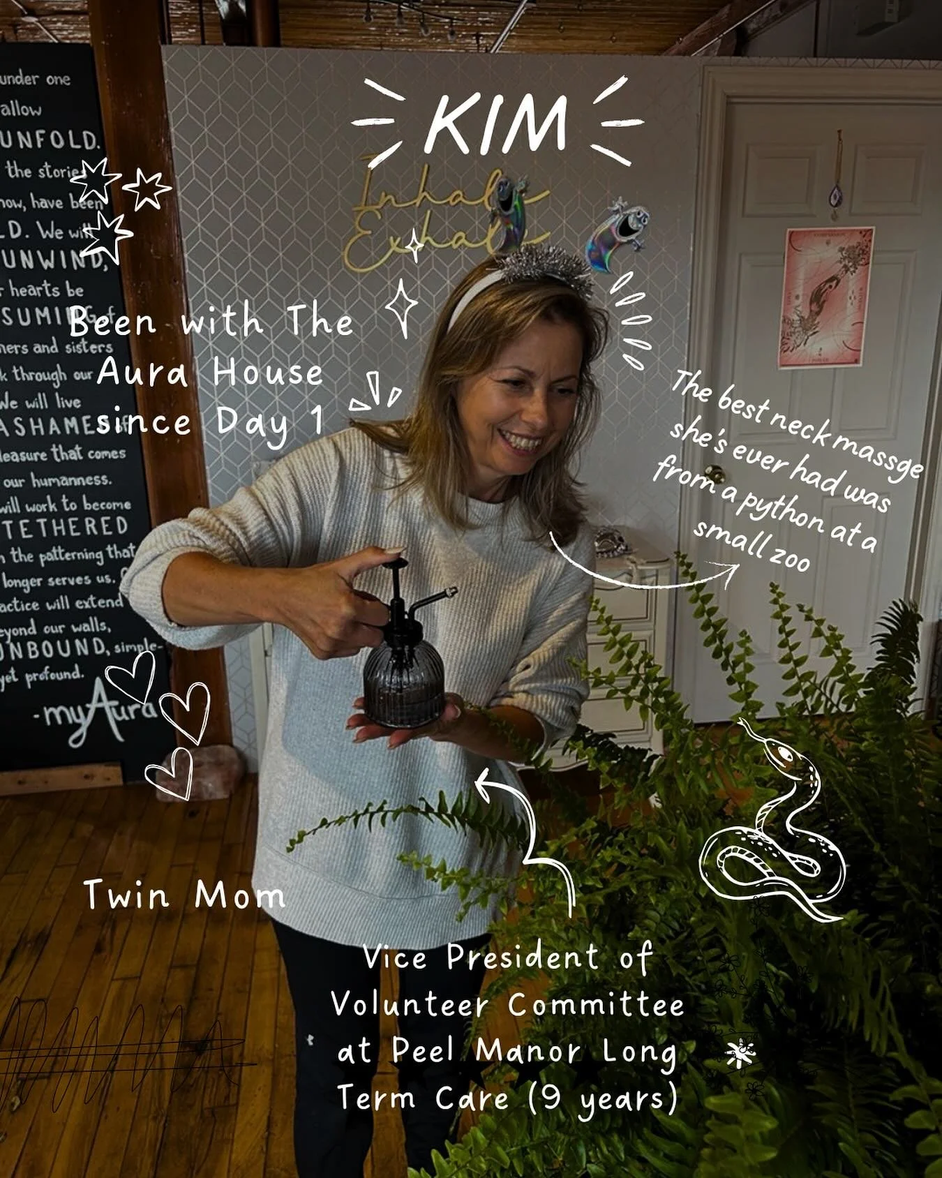 ✨Fun Fact Fridays✨

Introducing Kim💚

Kim has been with The Aura House since day one. She once had the best neck massage of her life from a python at a small zoo 🐍, she&rsquo;s a proud mom of twins, and she&rsquo;s been the Vice President of the Vo