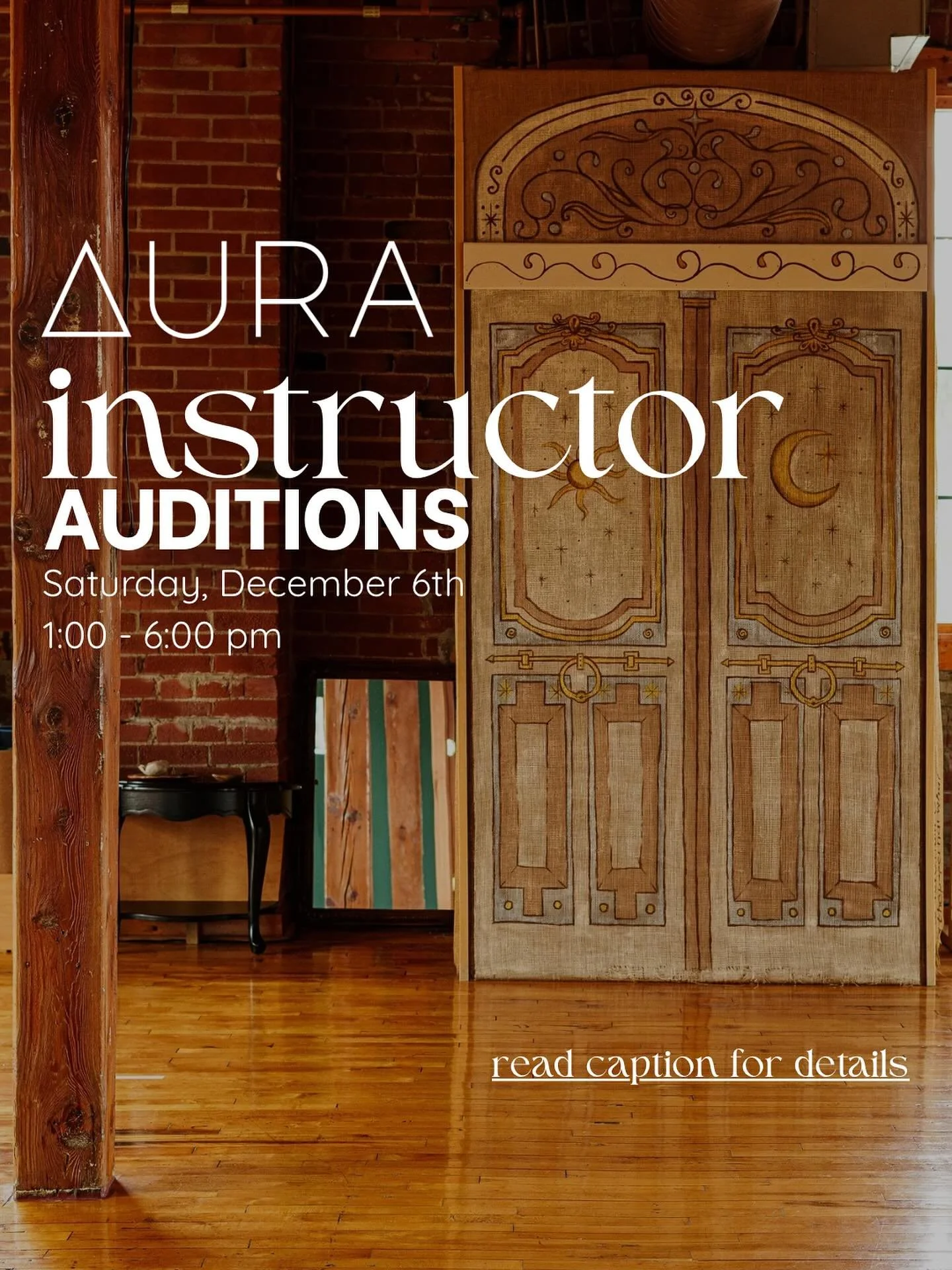 ✨ We&rsquo;re Growing Our Teaching Team! ✨
Instructor Audition Day December 6th | 1&ndash;6pm

Aura House is opening up teaching opportunities for our January&ndash;March 2026 schedule, and we&rsquo;re excited to welcome new voices, new energy, and n