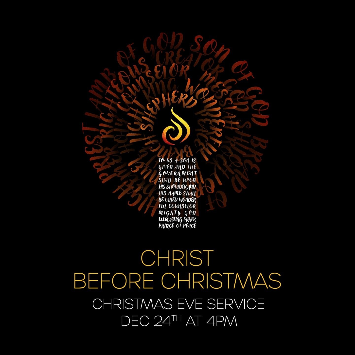 We look forward to welcoming you this Sunday at 4:00PM to our Christmas Eve Service. Feel free to arrive early to enjoy some hot chocolate and cookies, and to get a photo at the family photo booth! Doors will open at 3:15PM.

+ Sunday, December 24th 