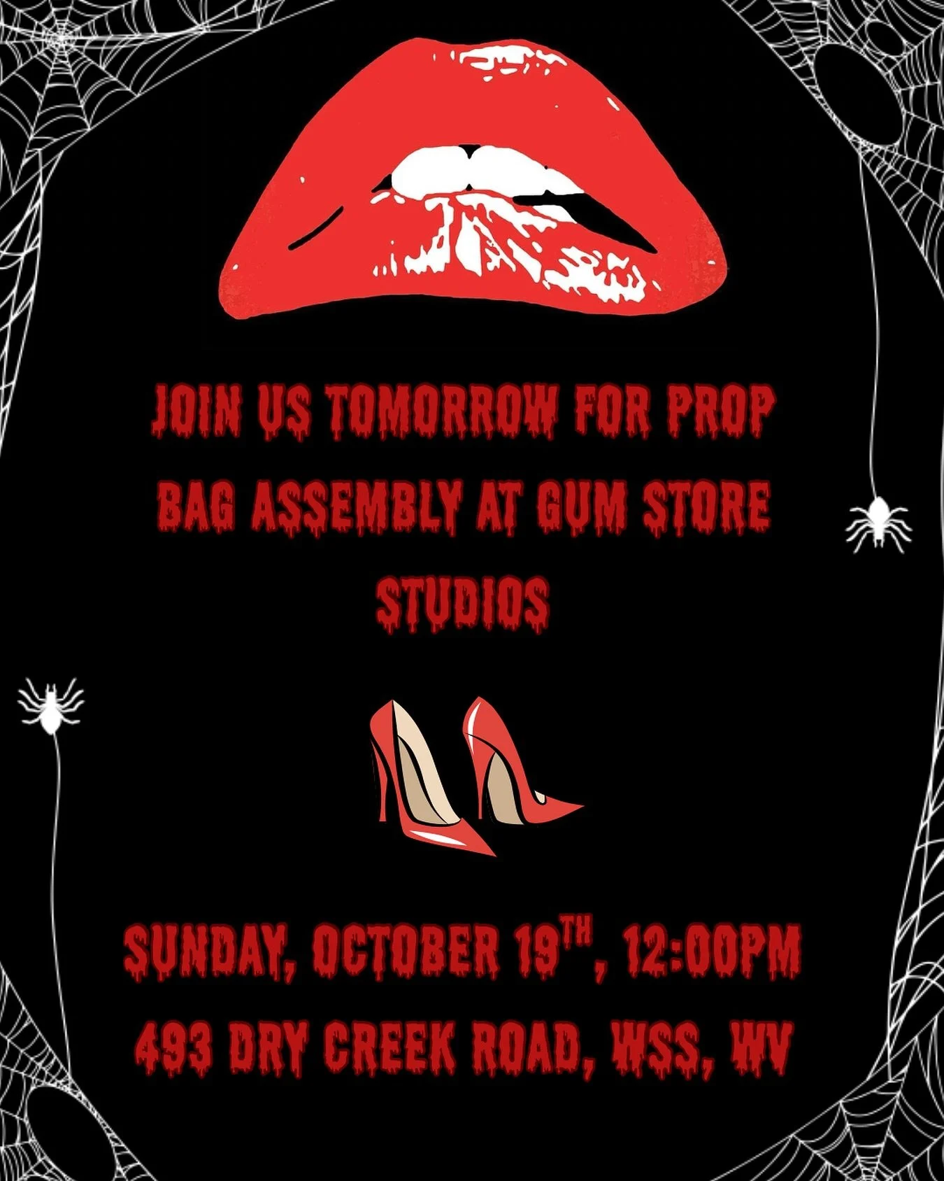 Gearing up for Rocky Horror with Prob Bag Assembly tomorrow at Gum Store Studios! See you at 12:00pm.

💋👠🎩🕸️

There are still tickets left @thelewistheatre (18+)