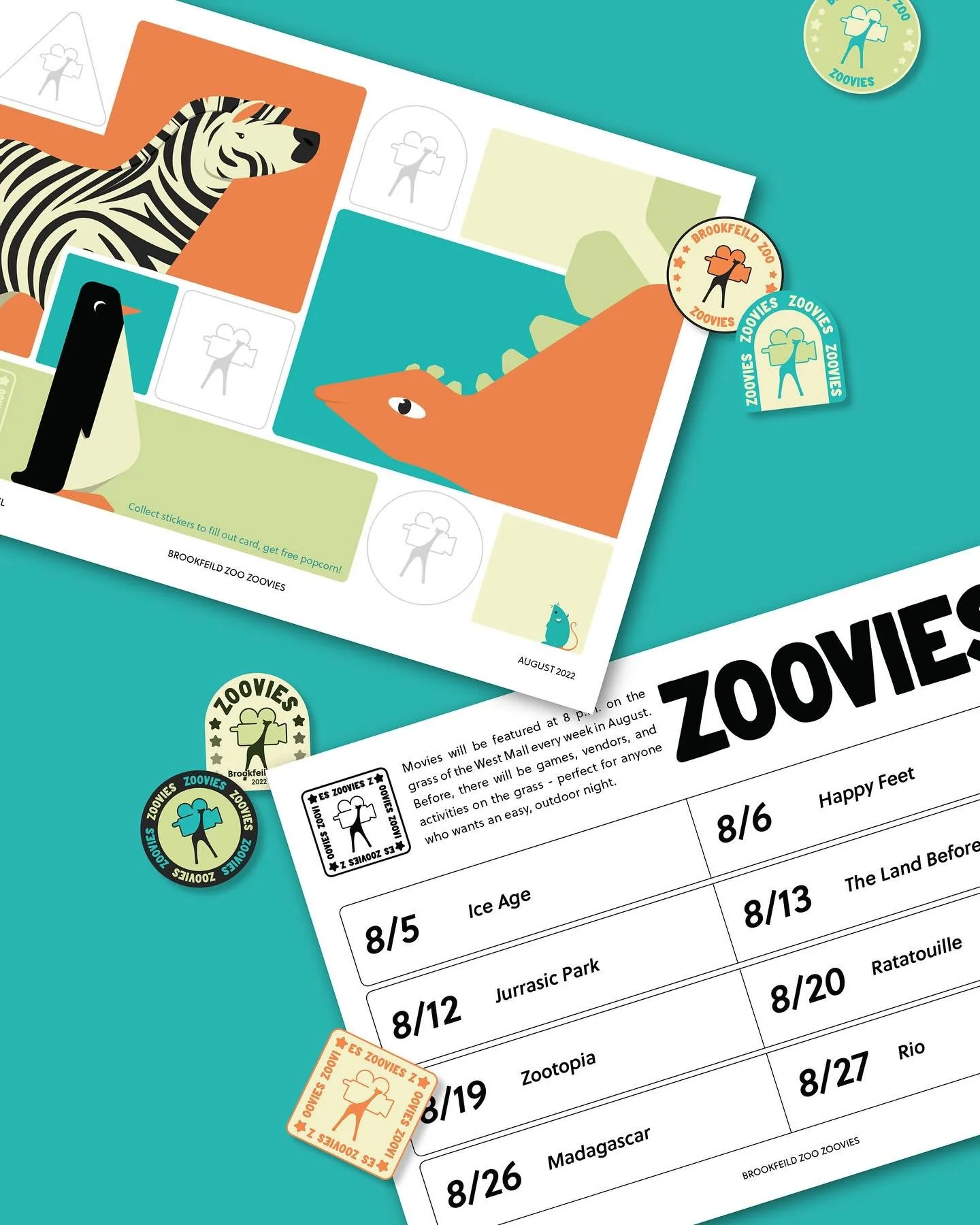 graphic design, summer 2022

&hellip;

A redesign for an event I wish was held by the zoo that defined my childhood @brookfieldzoo 

The Zoovies is a month-long event where people can come watch movies in the zoo! A series of 8 animal themed movies w
