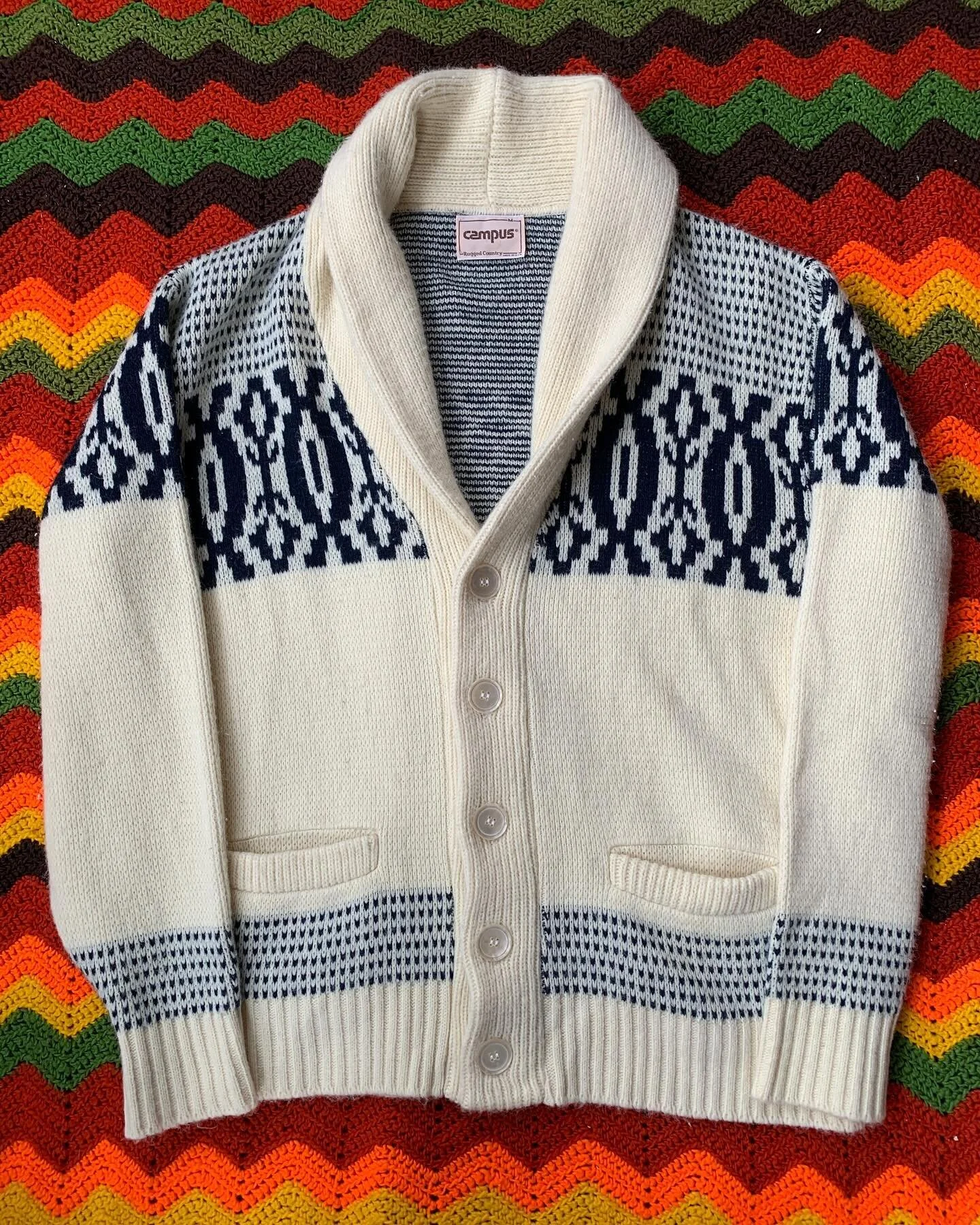 Absolutely gorgeous 1970s campus cardigan made in USA in the finest condition