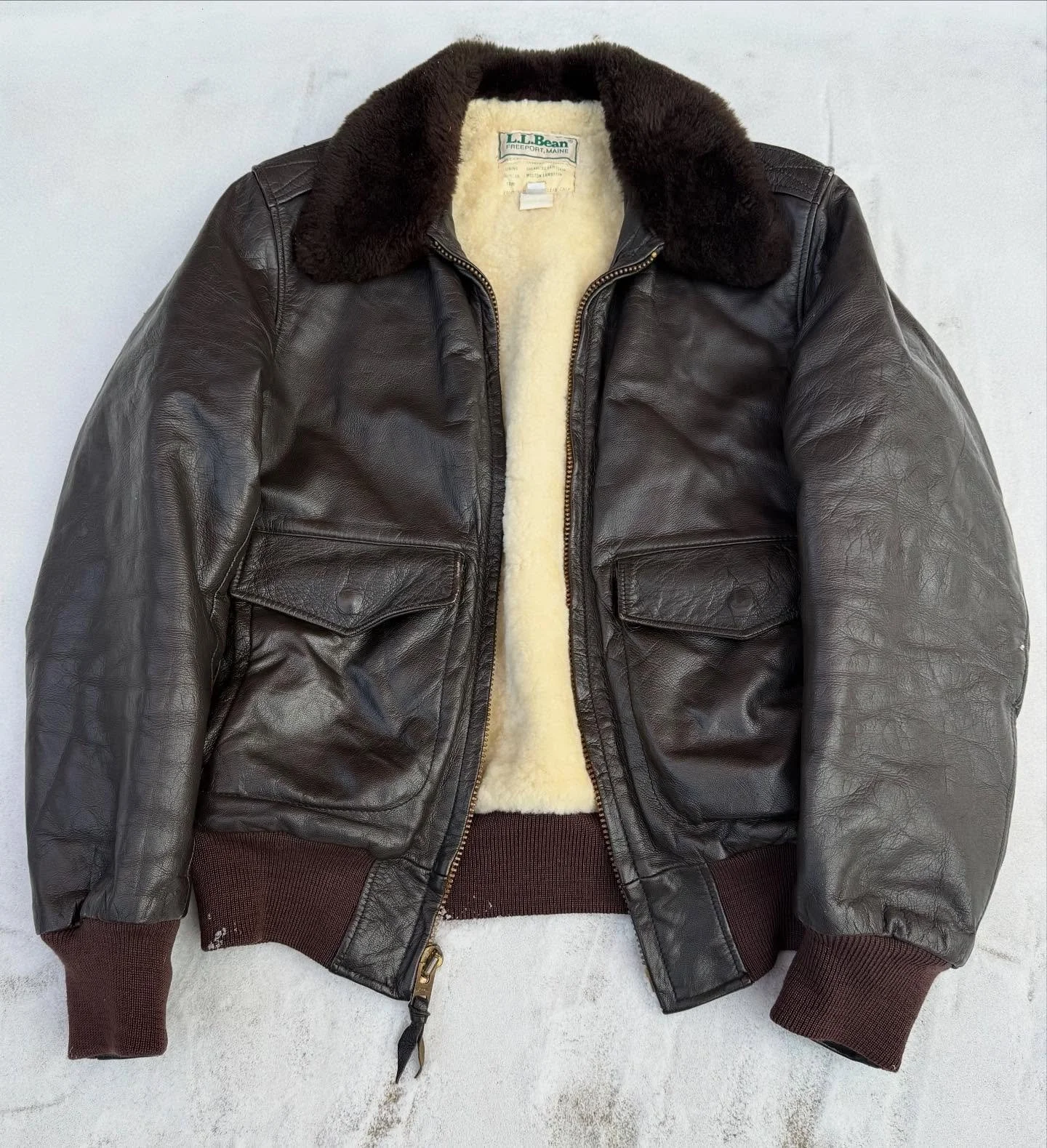 Vintage 1970s/80s L.L.Bean G-1 Flight Bomber Jacket featuring a goatskin shell, a shearling lambskin lining, and a mouton lambskin collar. Size 38. 

I still remember going to the L.L.Bean outlet store as a kid and marveling at the wide selection of 