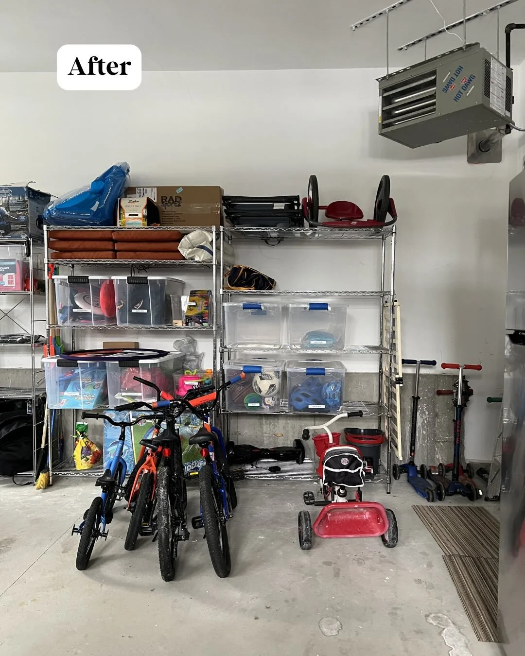 This is what happens when winter ends and the kids are ready to be back outside. Scooters, balls, bikes, random outdoor stuff&hellip; all living on the floor and multiplying overnight.

We didn&rsquo;t add a bunch of new product. We used the shelving