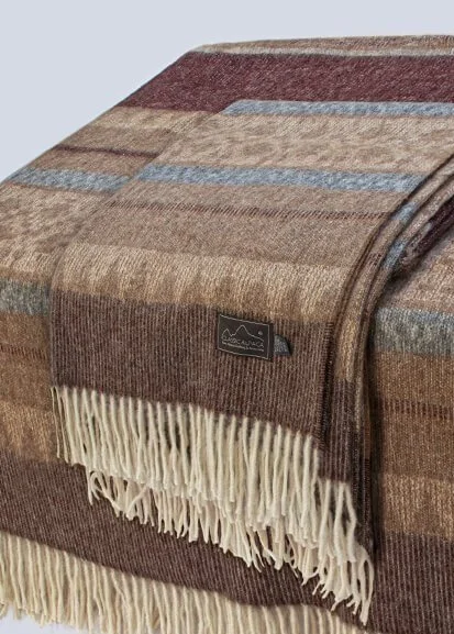 Geometric Alpaca Throw Blanket ~ Light Brown, Camel and Grey