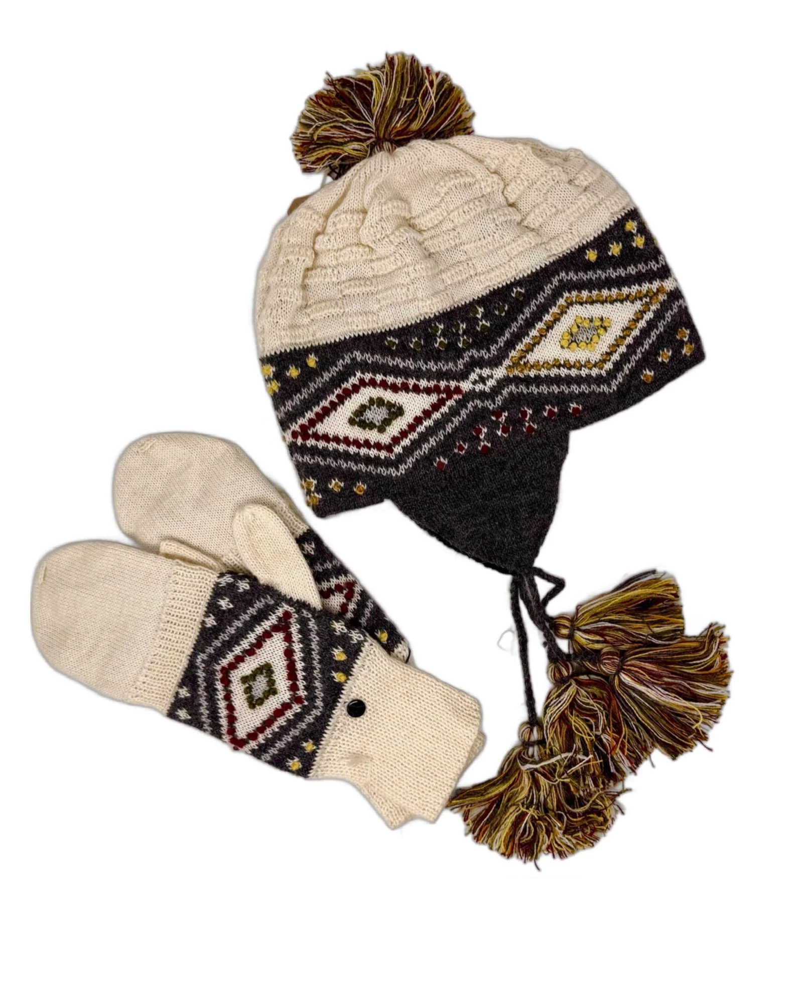 Diamond Girl Alpaca Chullo and Matching Glittens