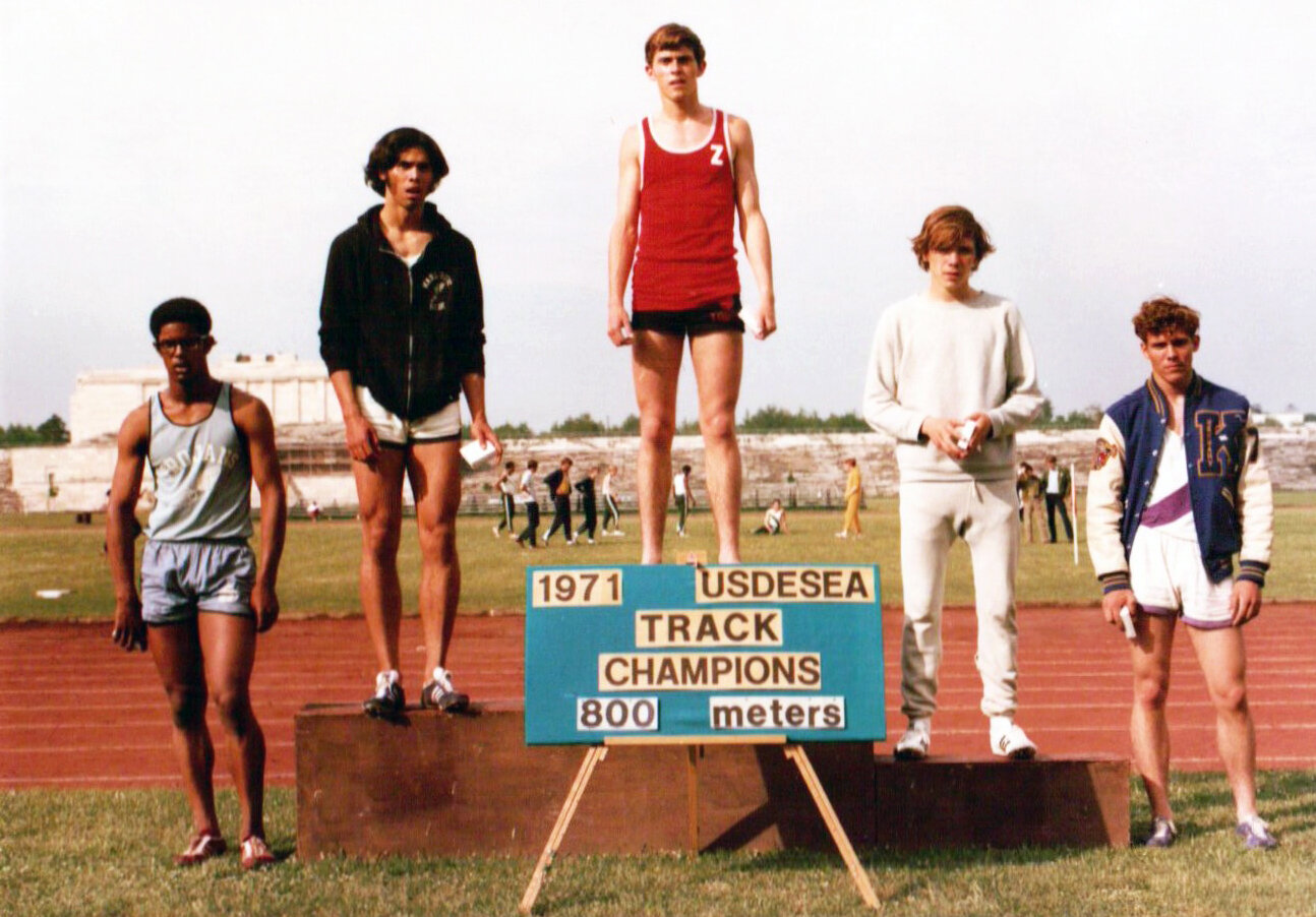 My high school senior year, 1971, I went to Germany to compete in the all-Europe championships, winning in a record time, 1:55.3.