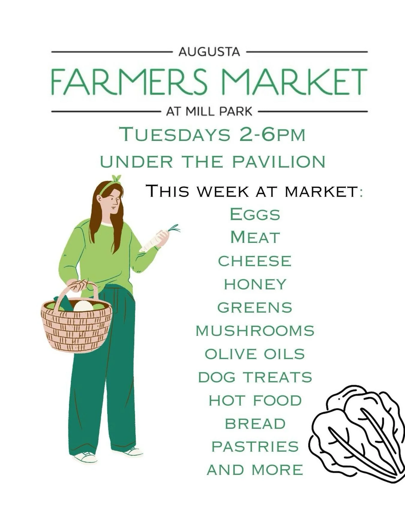 Market is on tomorrow!
Tuesday 2-6pm under the pavilion, bring your baskets or your shopping bags and shop till you drop! 
We had such a great opening day last week, we can&rsquo;t wait until we see you tomorrow!

#augustamaine #downtownaugusta #farm