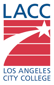 LACC Los Angeles City College logo with blue, red, and white colors, featuring the abbreviation 'LACC' and a stylized star and arrow design.
