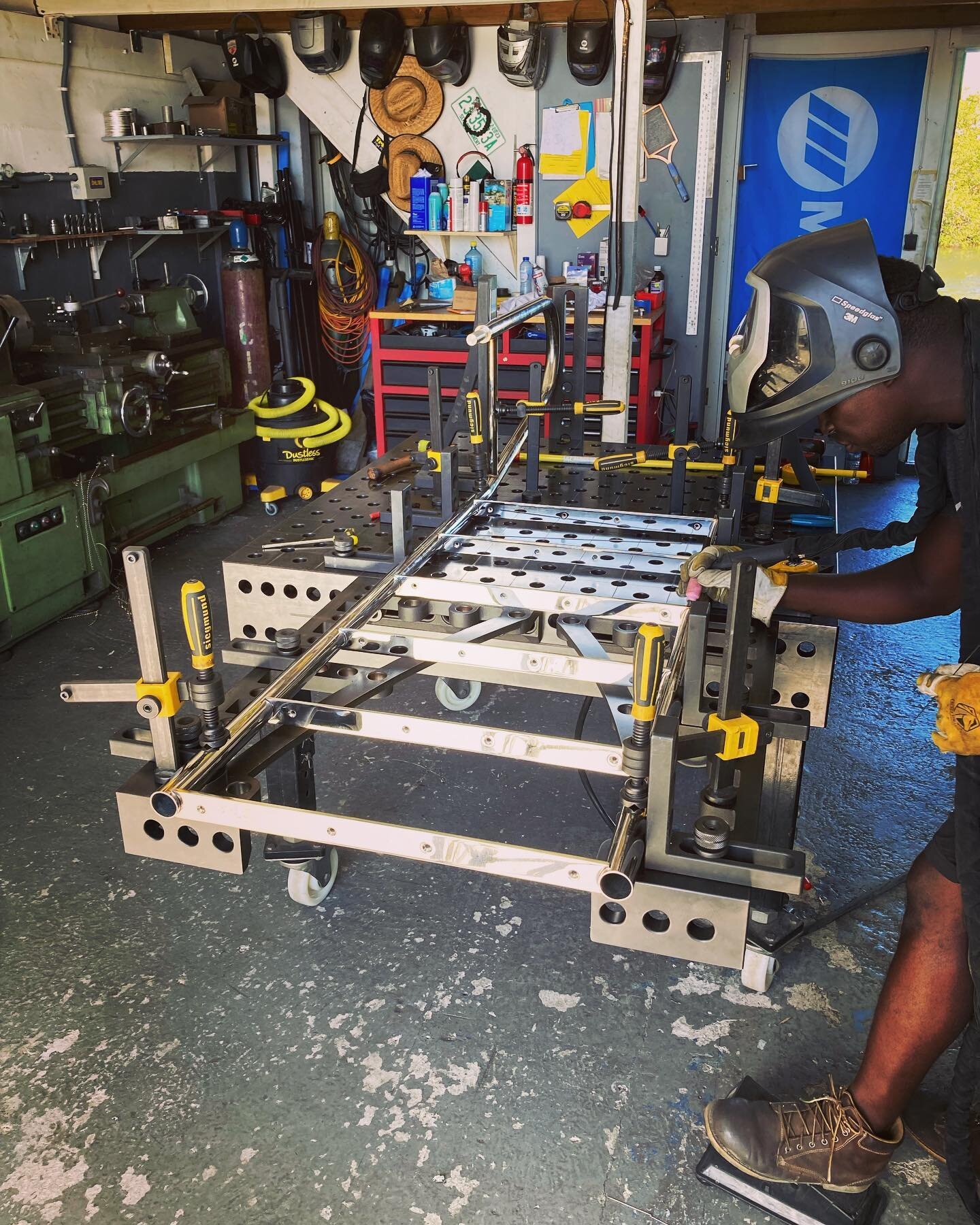 In process of fabricating transom ladder for M/Y Project X #siegmundwelding #millerwelders #stainlesssteel #tigwelding #marinefabrication