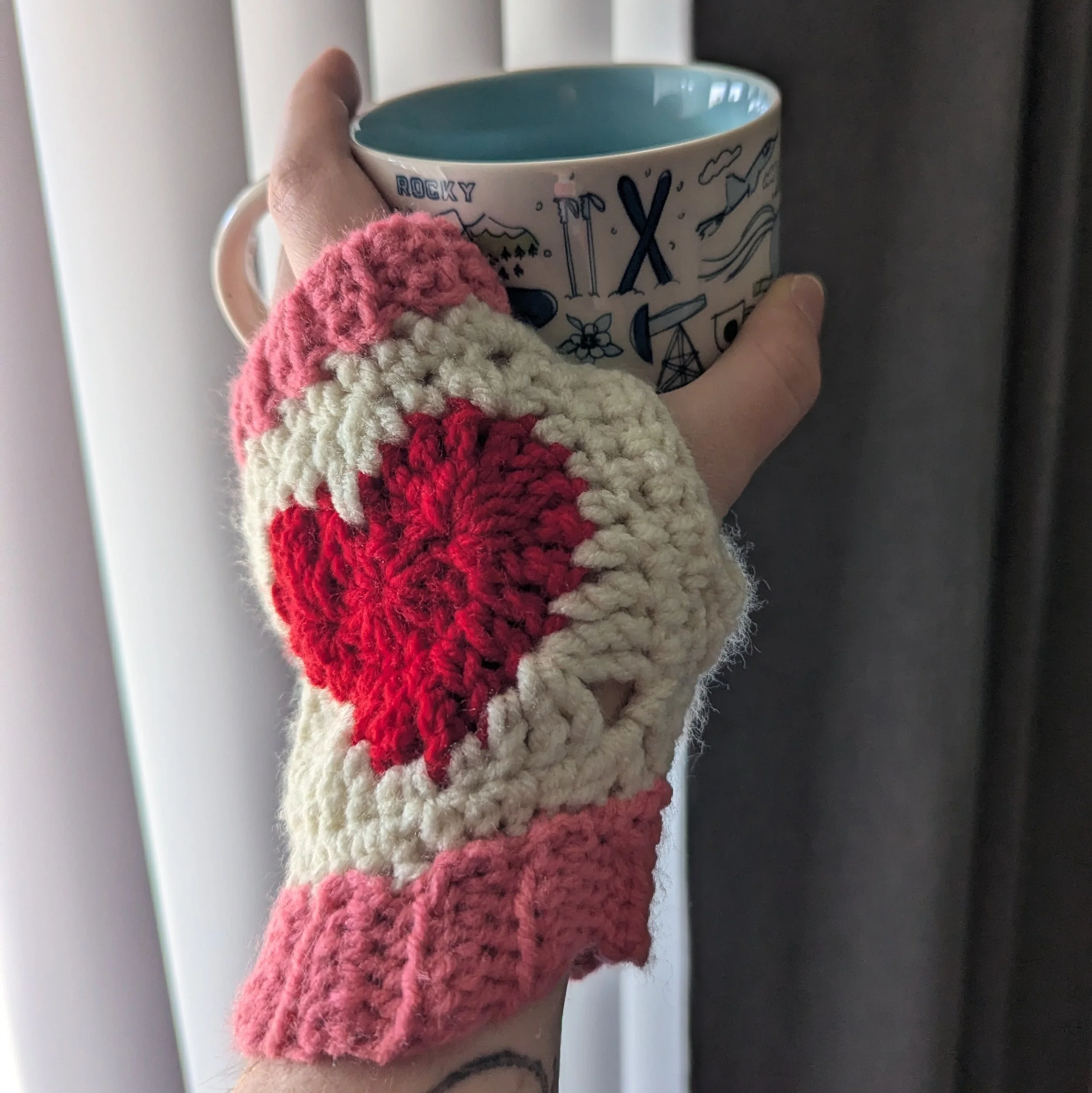 Crochet Heart Fingerless Gloves