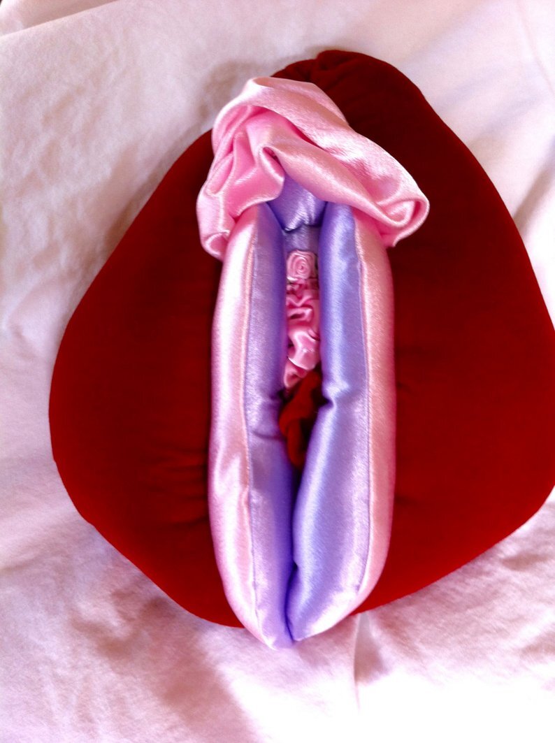 Velvet and satin vulva puppet, 8 by 11inches, handmade, anatomically accurate.