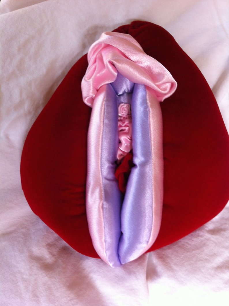 Velvet and satin vulva puppet, 8 by 11inches, handmade, anatomically accurate.