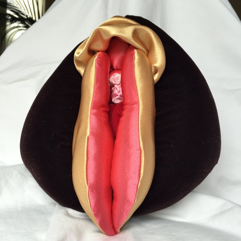 Velvet and satin vulva puppet, 8 by 11inches, handmade, anatomically accurate.