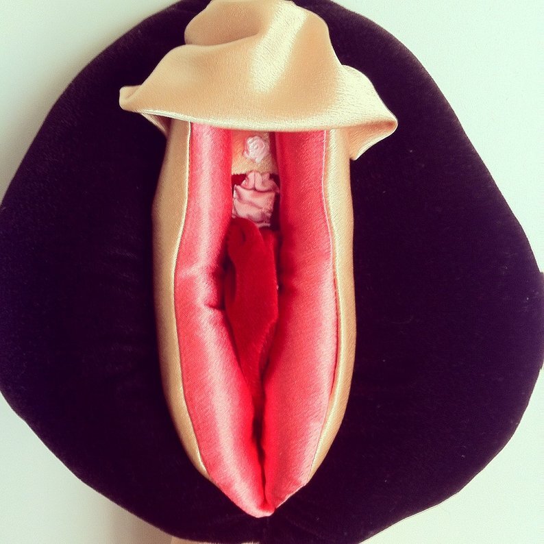Velvet and satin vulva puppet, 8 by 11inches, handmade, anatomically accurate.