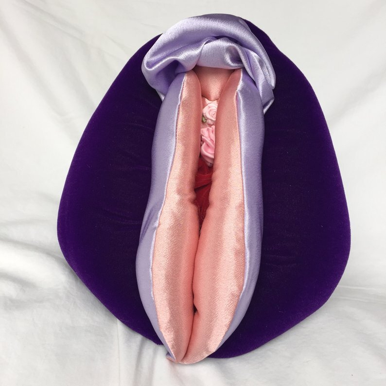 Velvet and satin vulva puppet, 8 by 11inches, handmade, anatomically accurate.