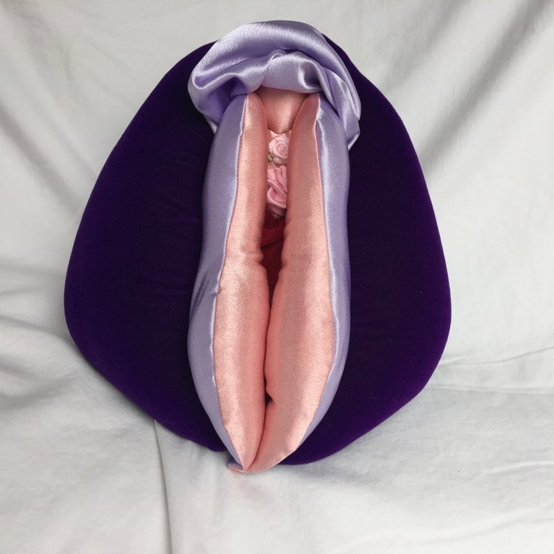 Velvet and satin vulva puppet, 8 by 11inches, handmade, anatomically accurate.