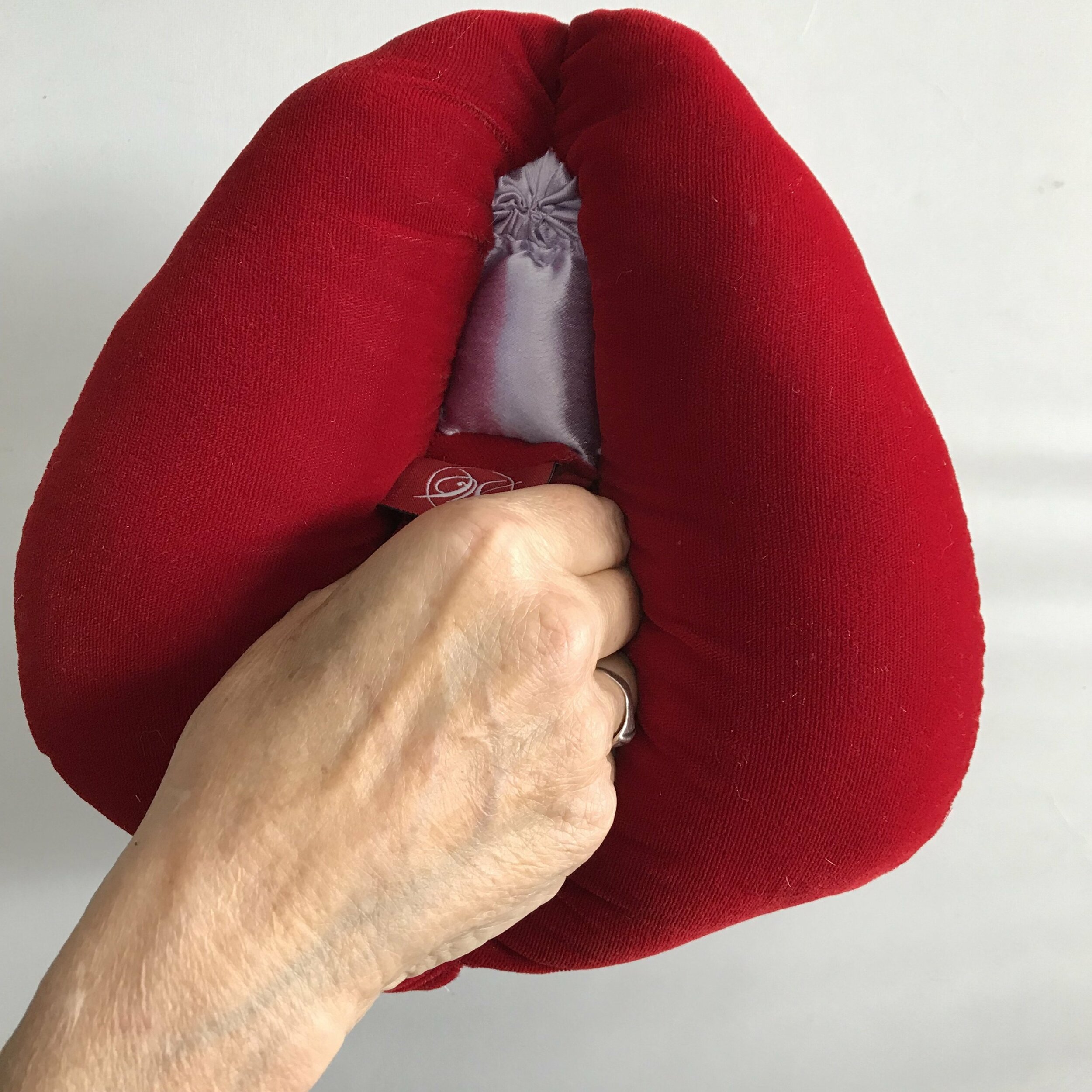 Velvet and satin vulva puppet, 8 by 11inches, handmade, anatomically accurate.
