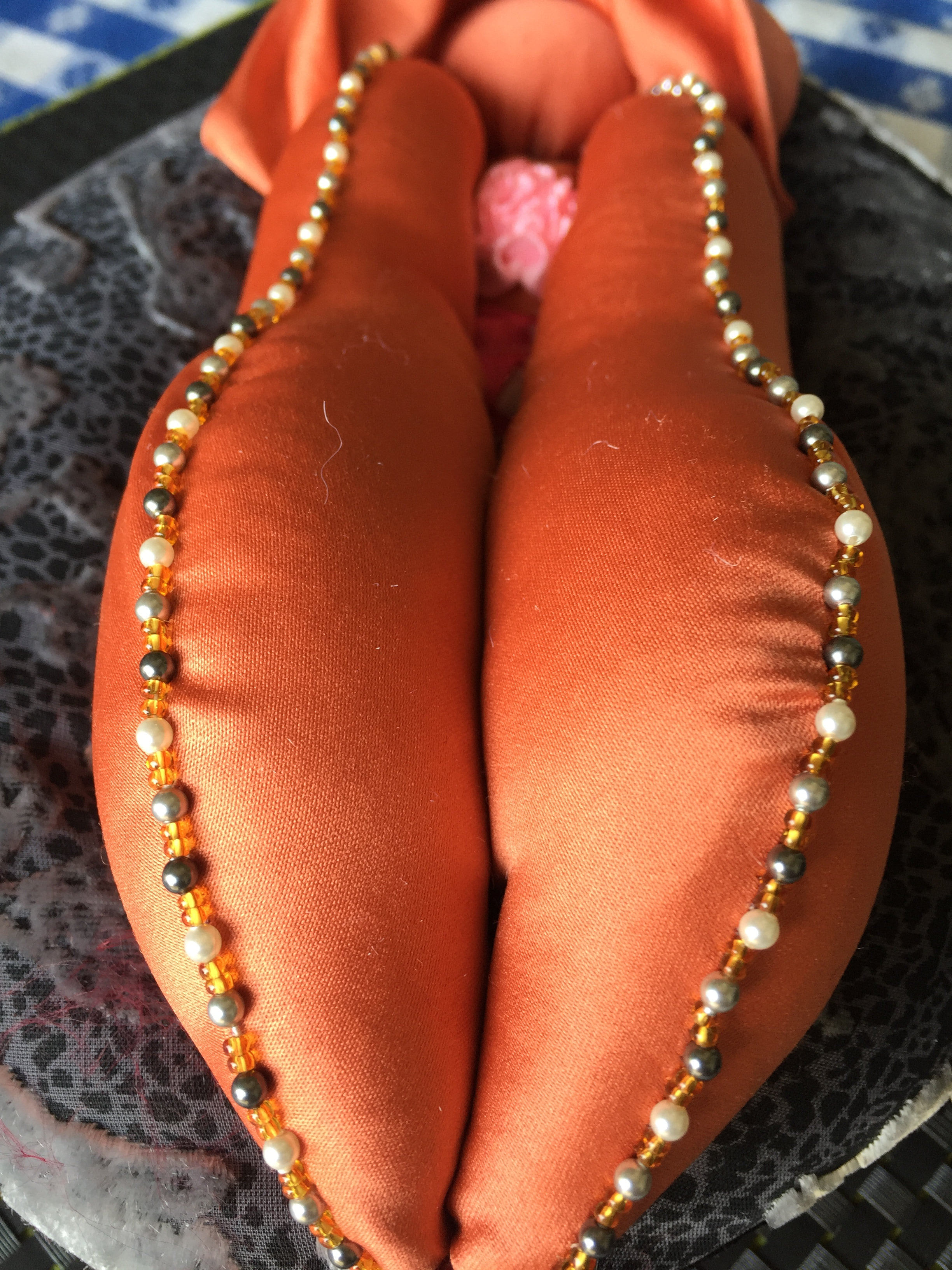 Velvet and satin vulva puppet, 8 by 11inches, handmade, anatomically accurate.