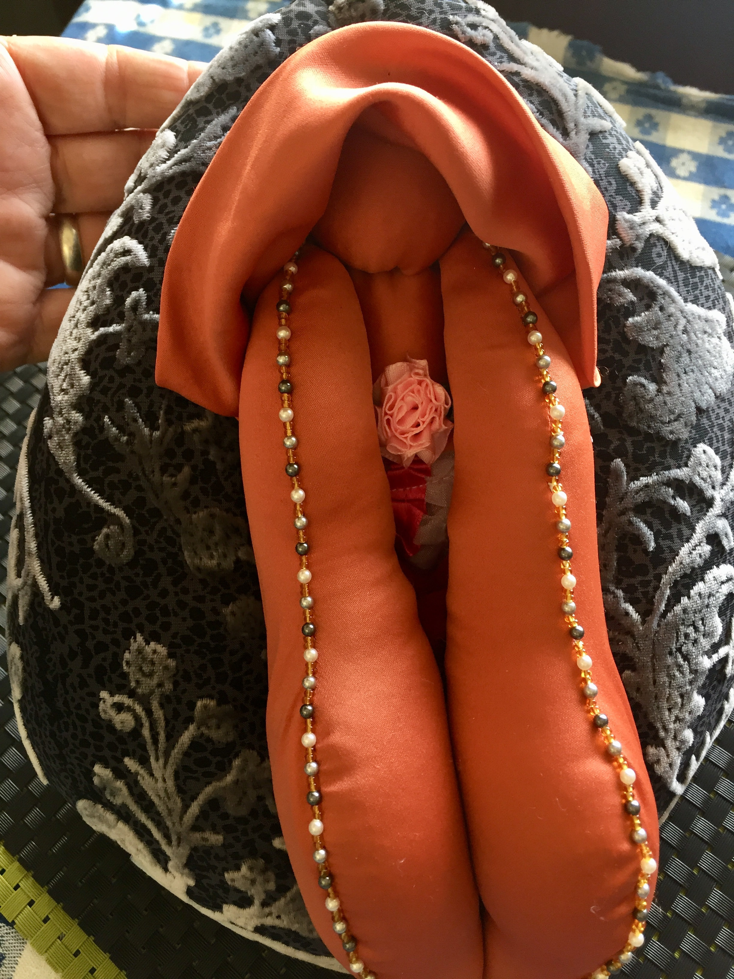Velvet and satin vulva puppet, 8 by 11inches, handmade, anatomically accurate.
