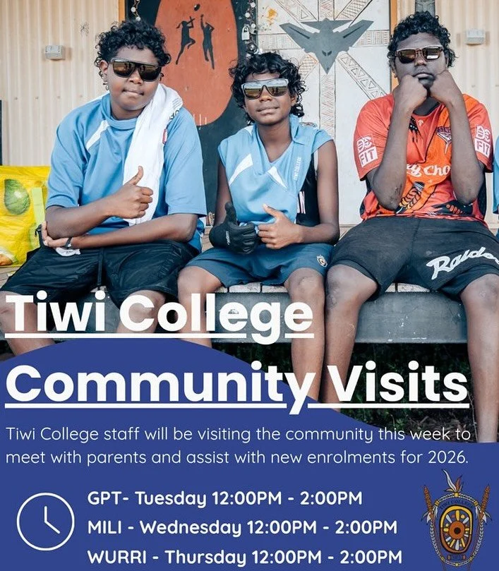 Tiwi College staff will be in community this week to chat with parents and families - keep an eye out! 
2026 Enrolments are now open! 😊✅