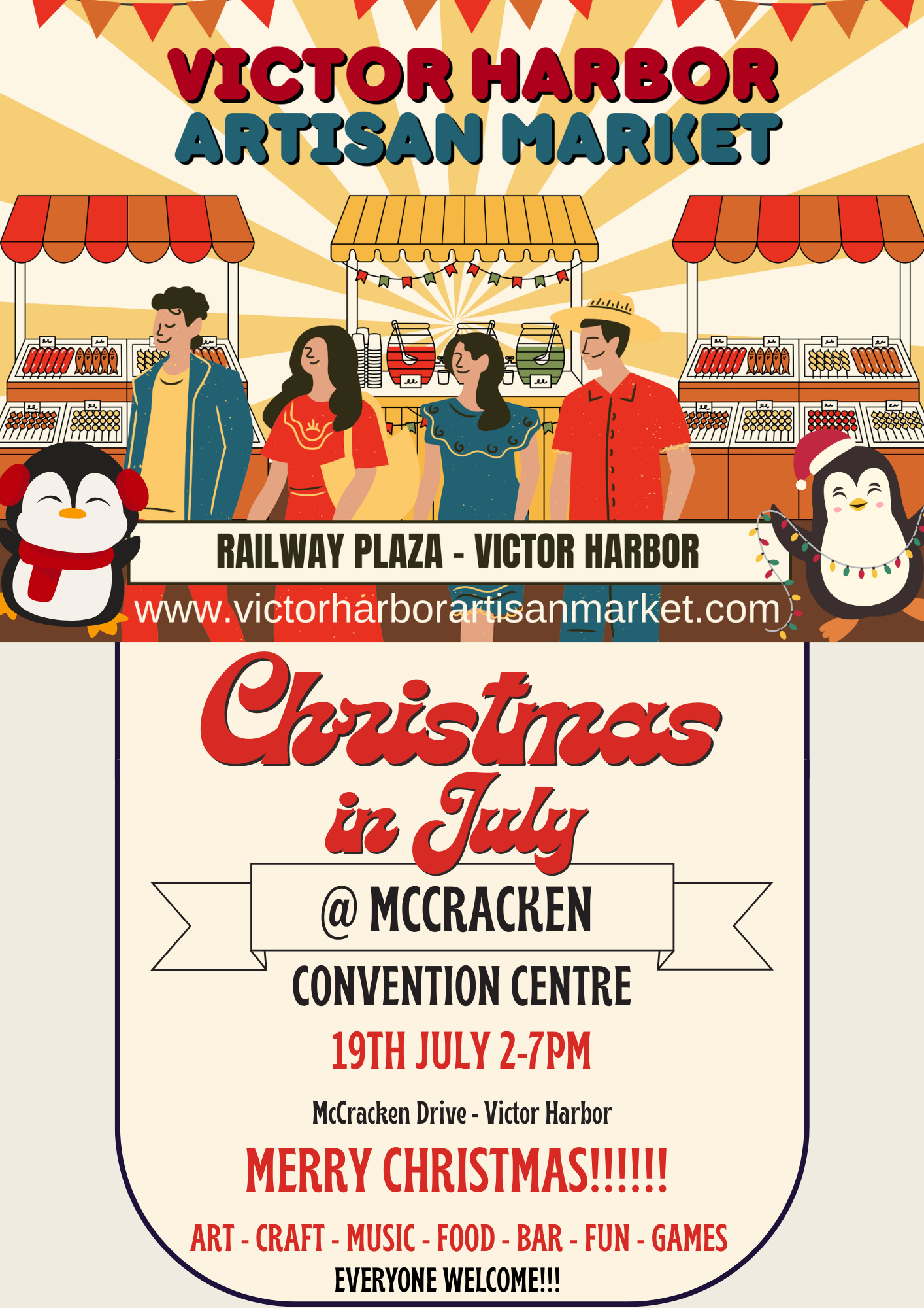 Everyone loves Christmas so we decided to add another christmas date to our year!!! You are ALL invited to Christmas in July with the VHAM @ McCracken Resort Convention Centre (McCracken Drive - Victor Harbor) We’ll have a packed hous