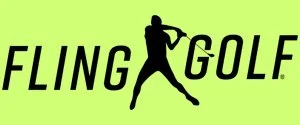 Fling Golf logo with a silhouette of a person swinging a golf club on a bright green background.