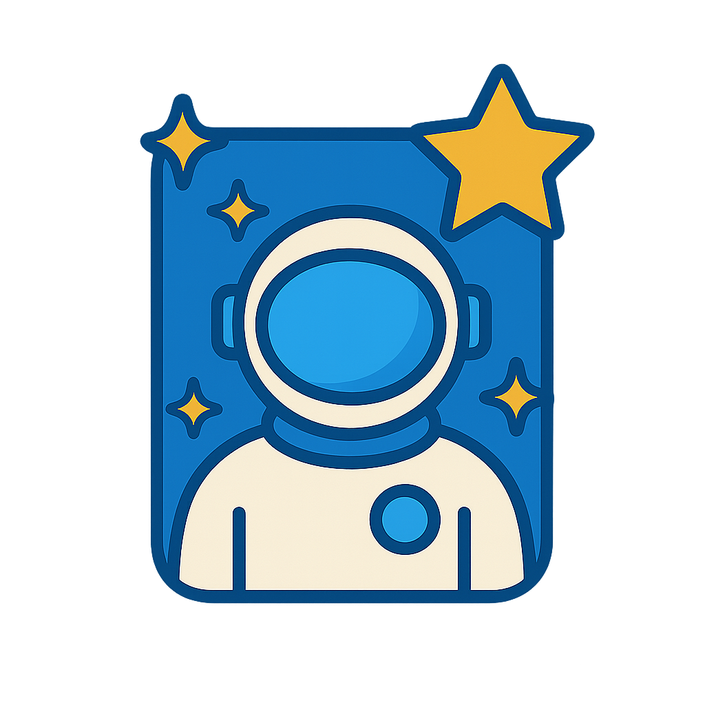 Digital illustration of an astronaut with a star and sparkle effects on a blue background.