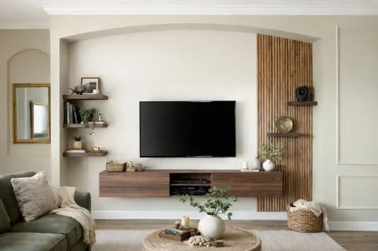 Custom Walnut Floating Entertainment Console