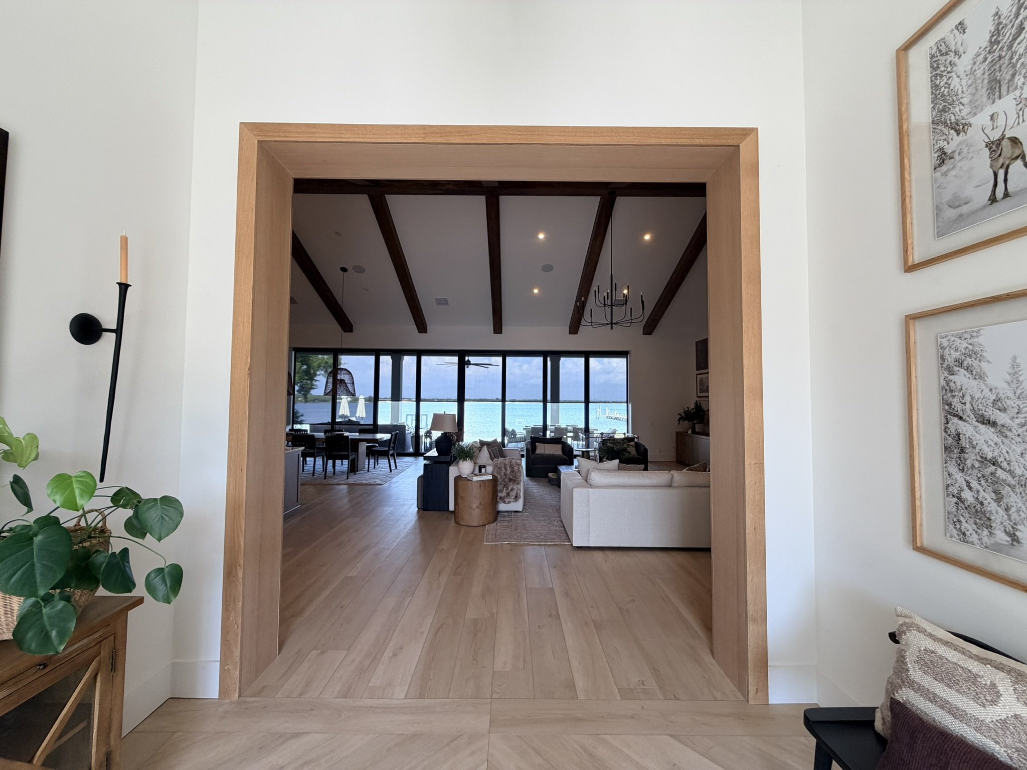 Custom white oak millwork around front entryway opening