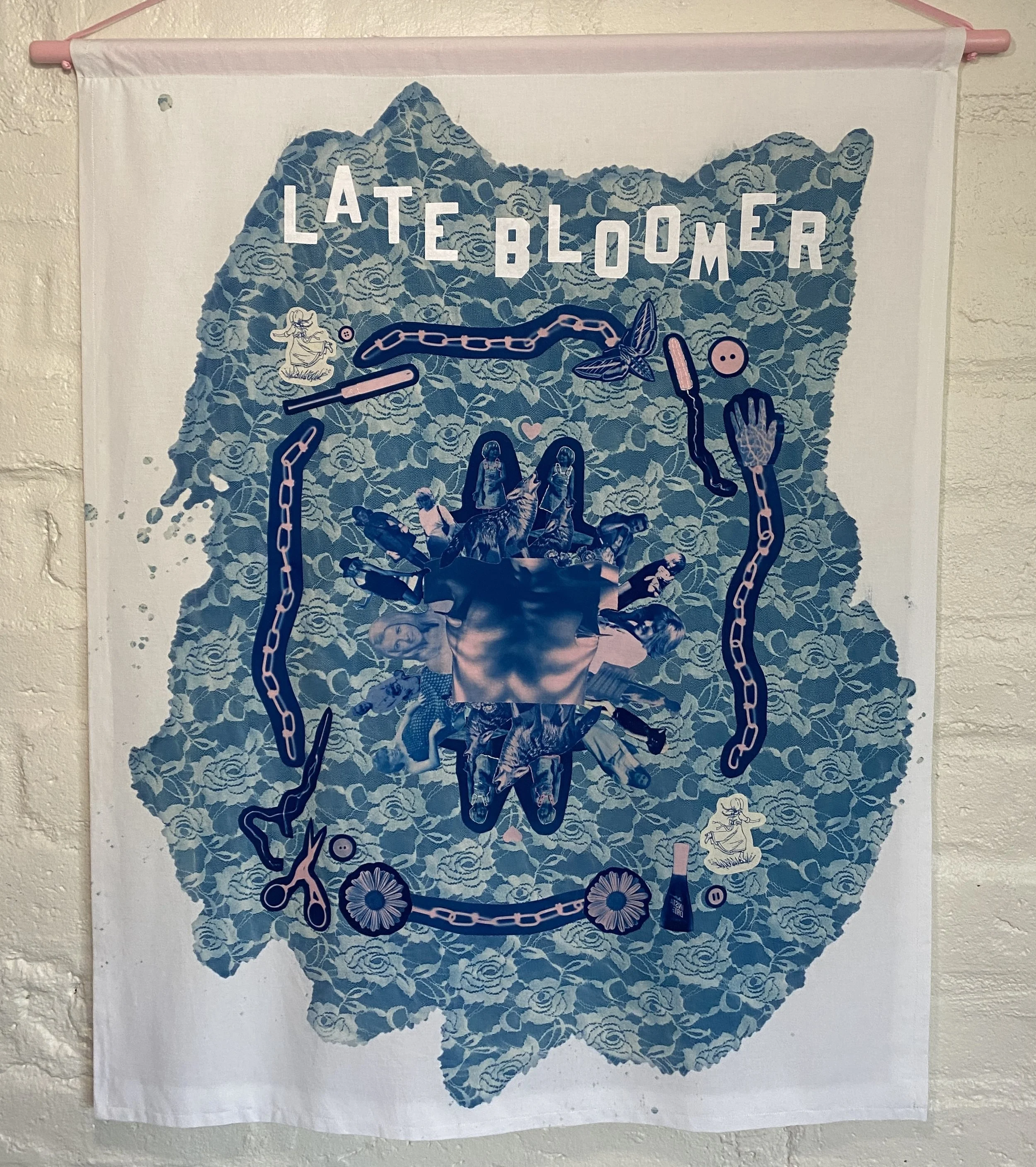 Late Bloomer (what my grandmother told me before she passed - but not in a negative way). It reflects my experience becoming a woman and what we learn consciously and unconsciously from our mothers and grandmothers. I learned sewing and embroidery fr