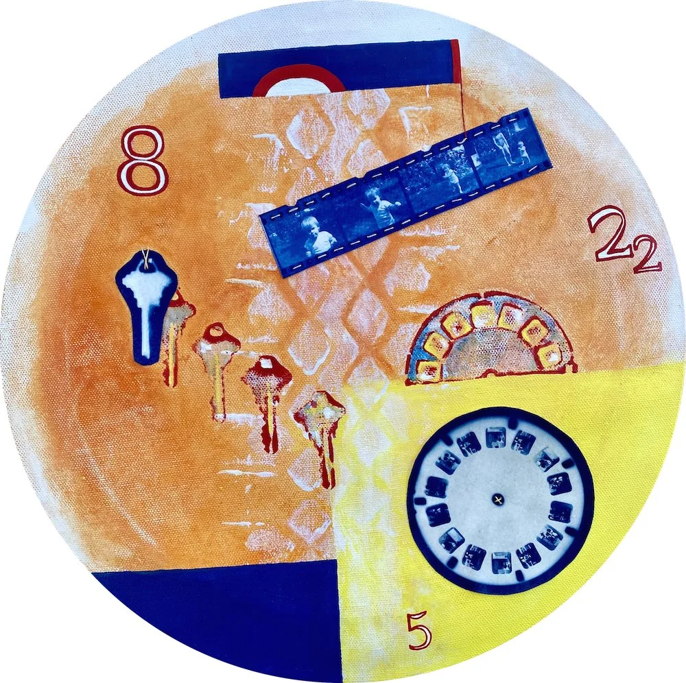 And so it began (2022). Cyanotype prints and acrylic on canvas