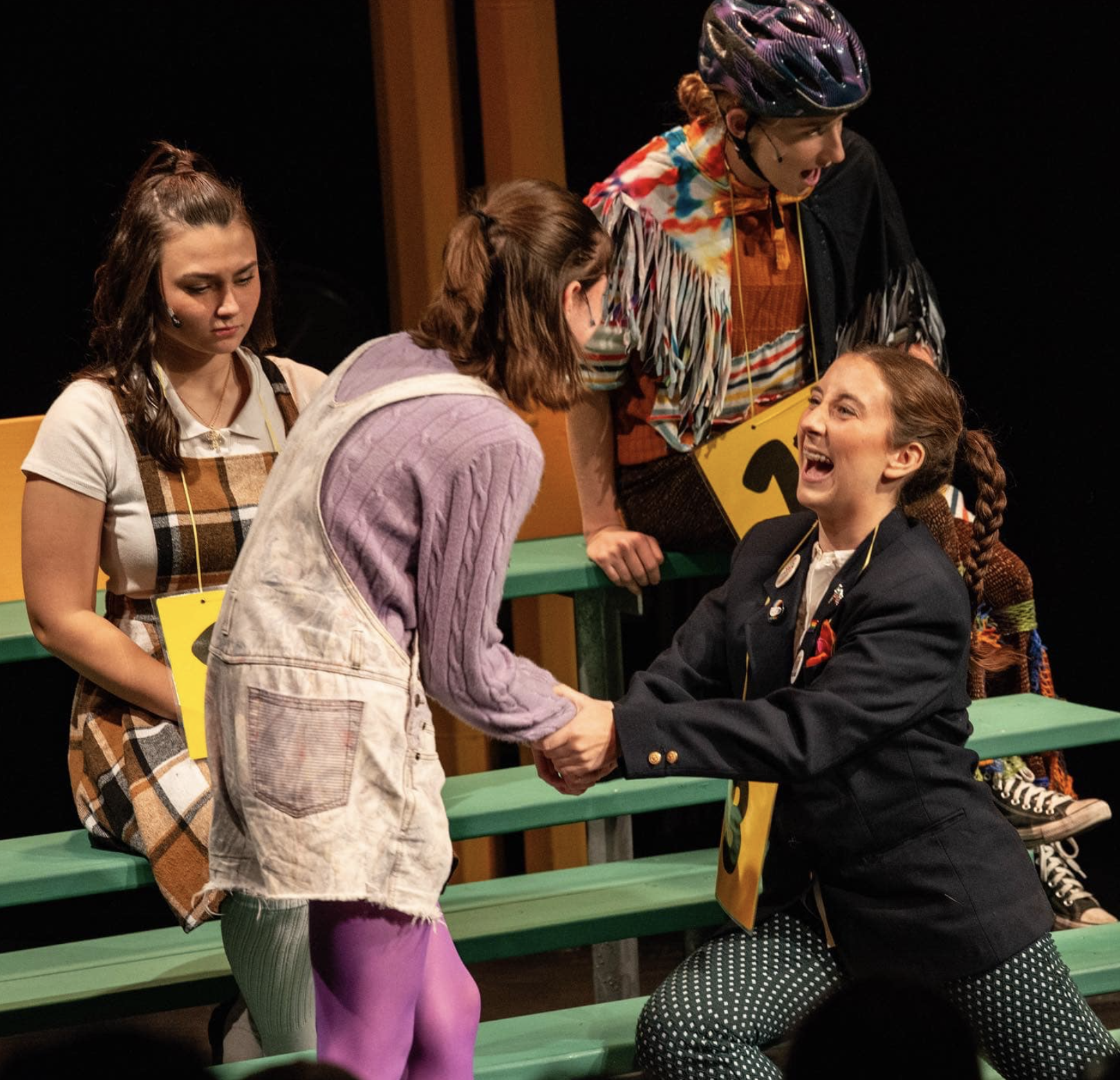 "...Spelling Bee" Marcy Park, Olive Ostrovsky, Leaf Coneybear, Logainne Schwartzandgrubenierre (left to right) • Photo by Zachary Moore