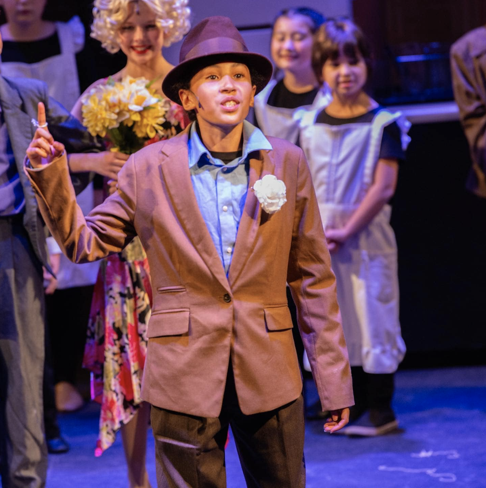 "The Drowsy Chaperone Jr." The Best Man George (foreground) and Kitty and staff (background) • Photo by Zachary Moore