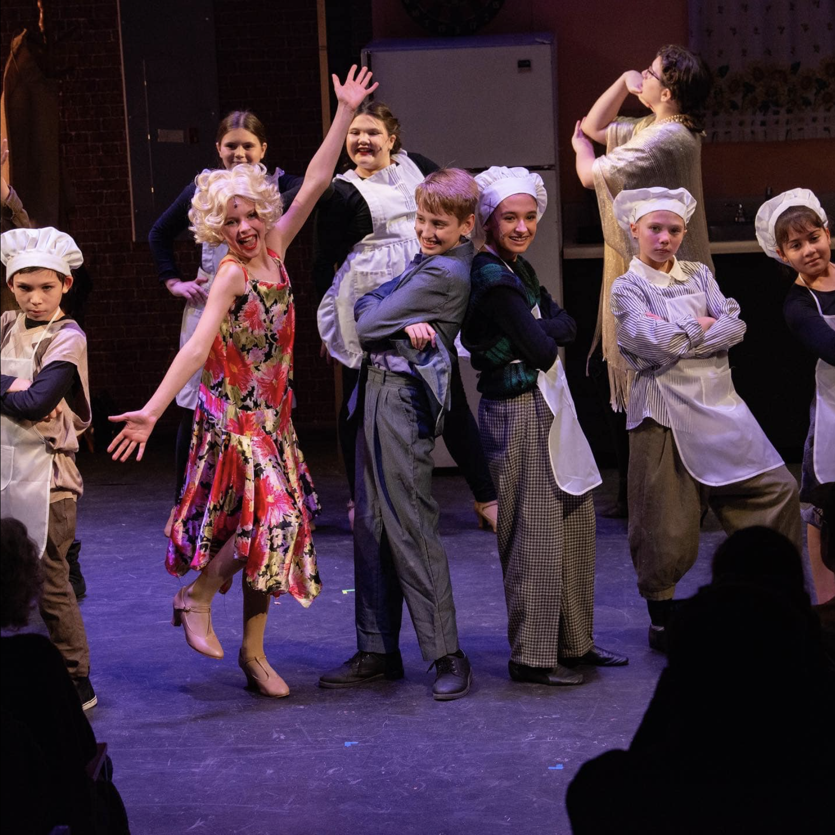 "The Drowsy Chaperone Jr." Pastry Chefs, Kitty, Mr. Feldzieg, and Staff Ensemble • Photo by Zachary Moore